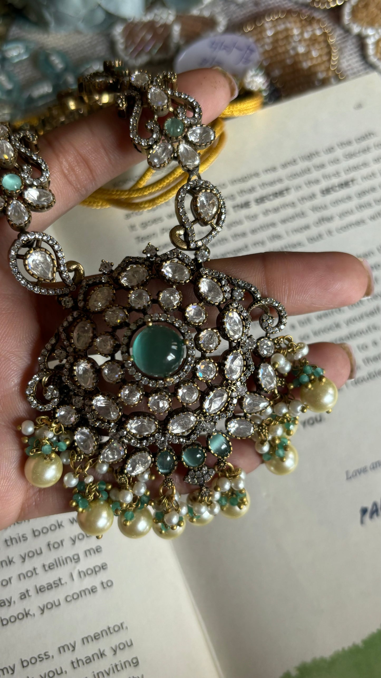 Mint Moissanite collar necklace with earrings