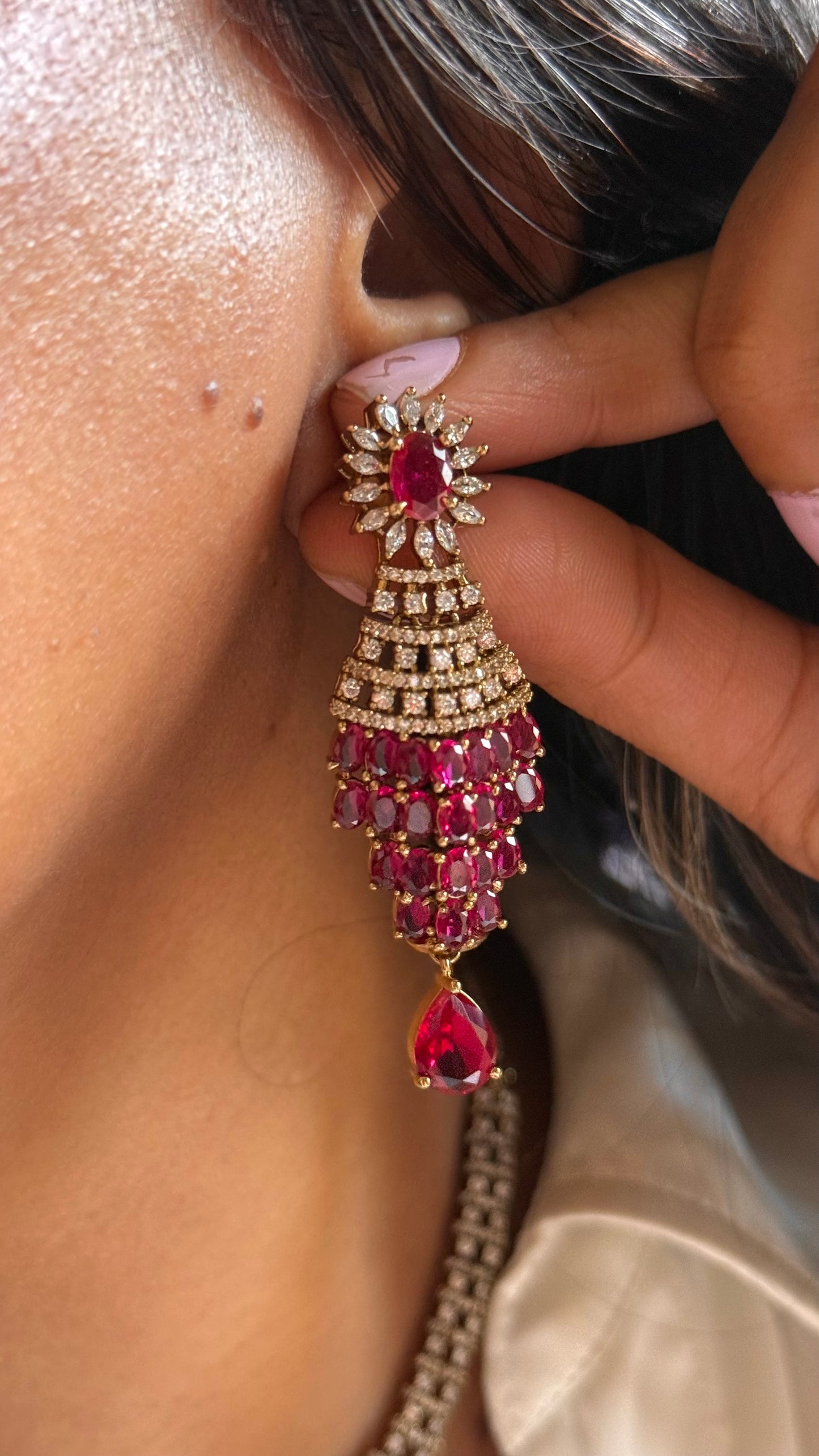 Ruby with Rani pink doublets cz diamond collar Necklace