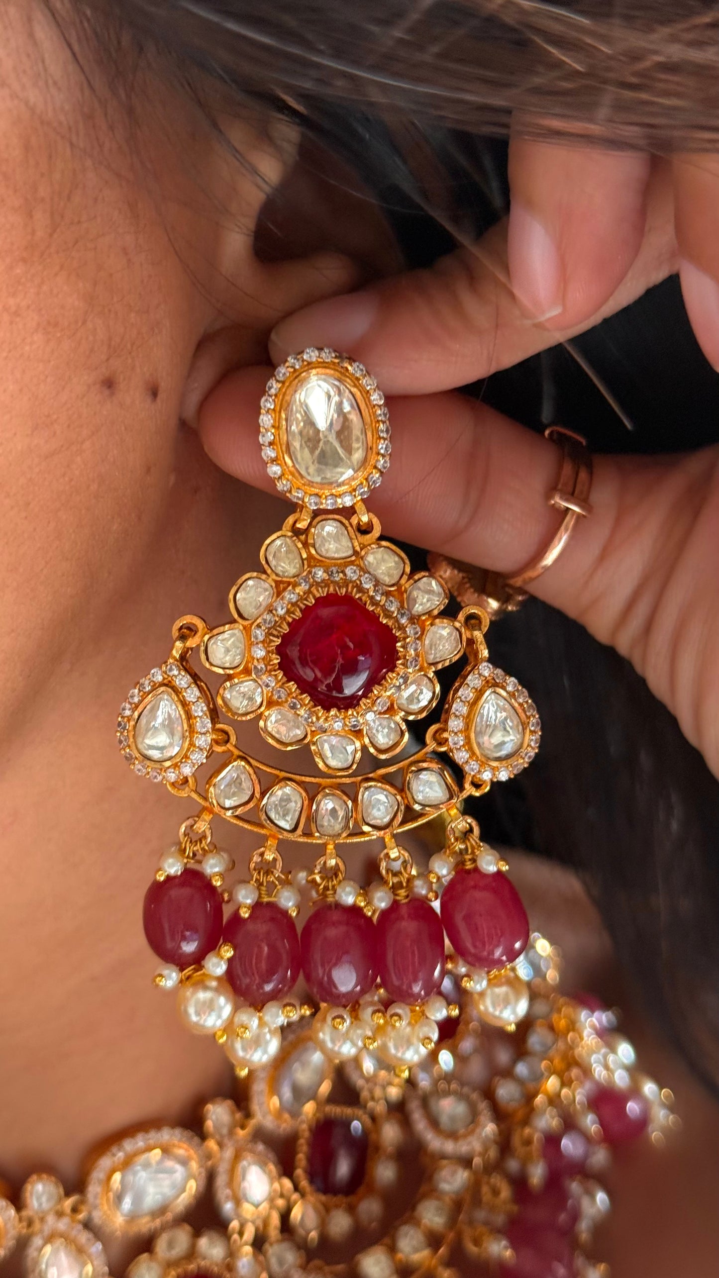 Real moissanite ruby designer necklace