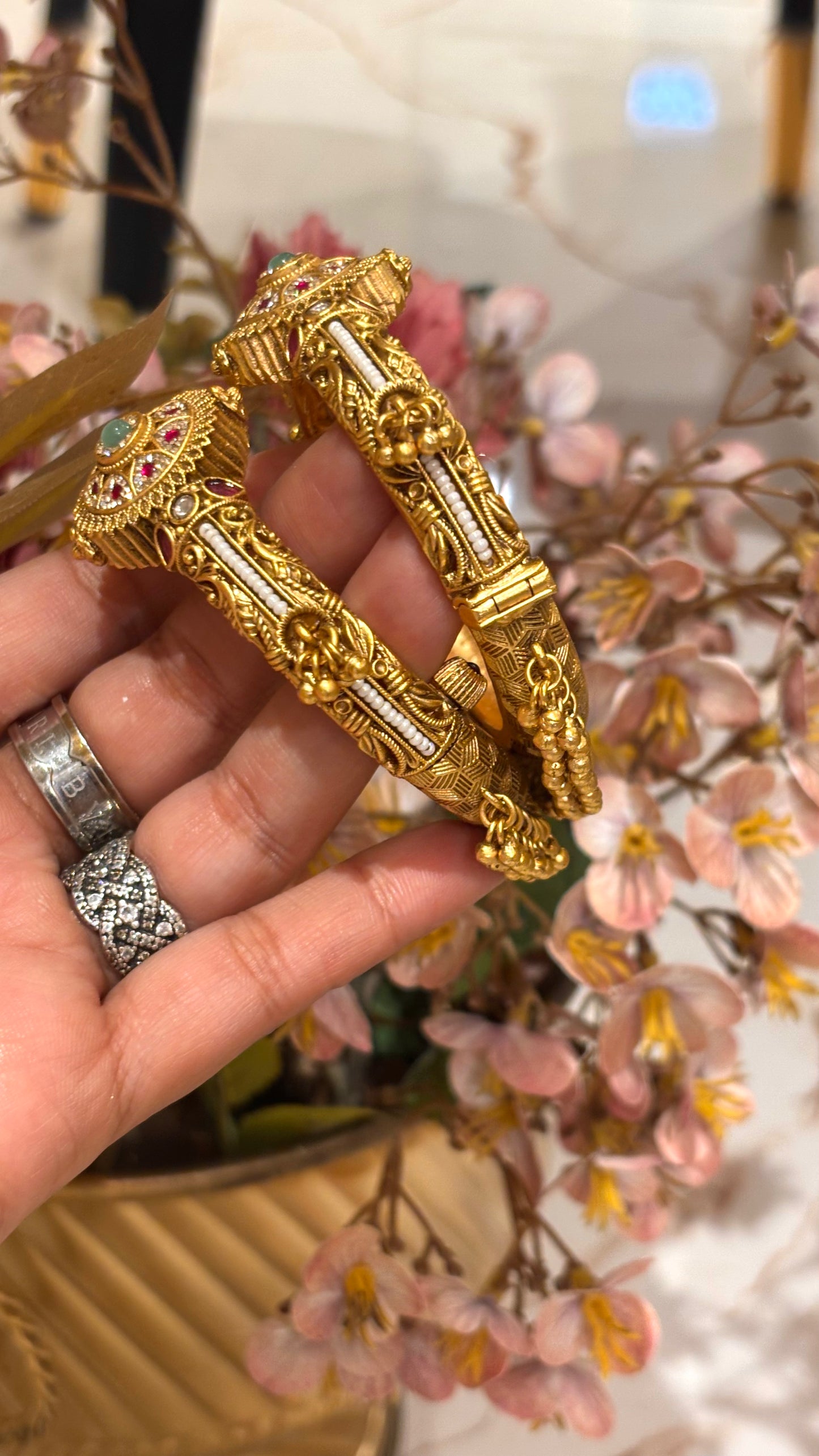 Swarovski mint & rani pink bangles with hangings