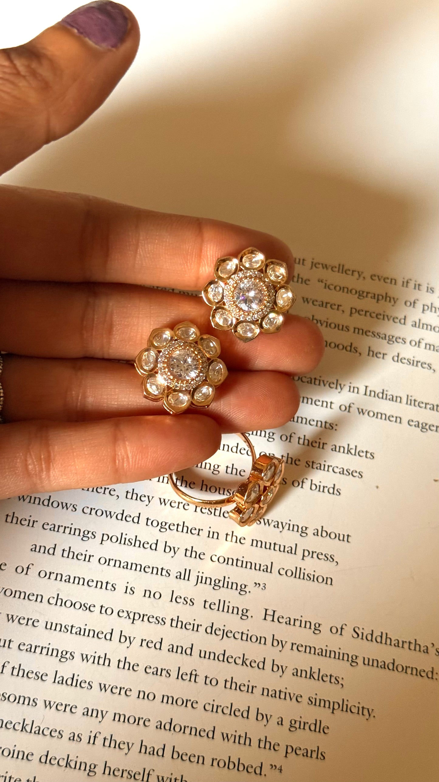 Floral moissanite stud & adjustable ring