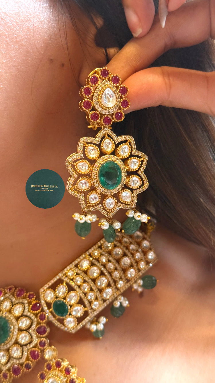 Emerald doublet & Rani pink floral moissanite choker set