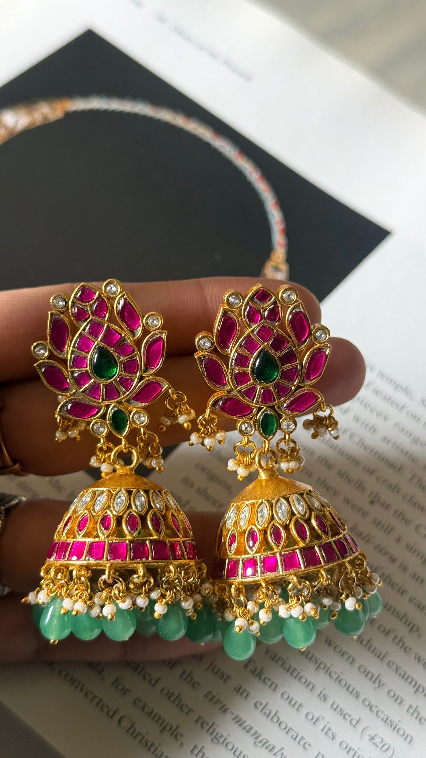Paachi kundan real kemp lotus inspired Jhumki