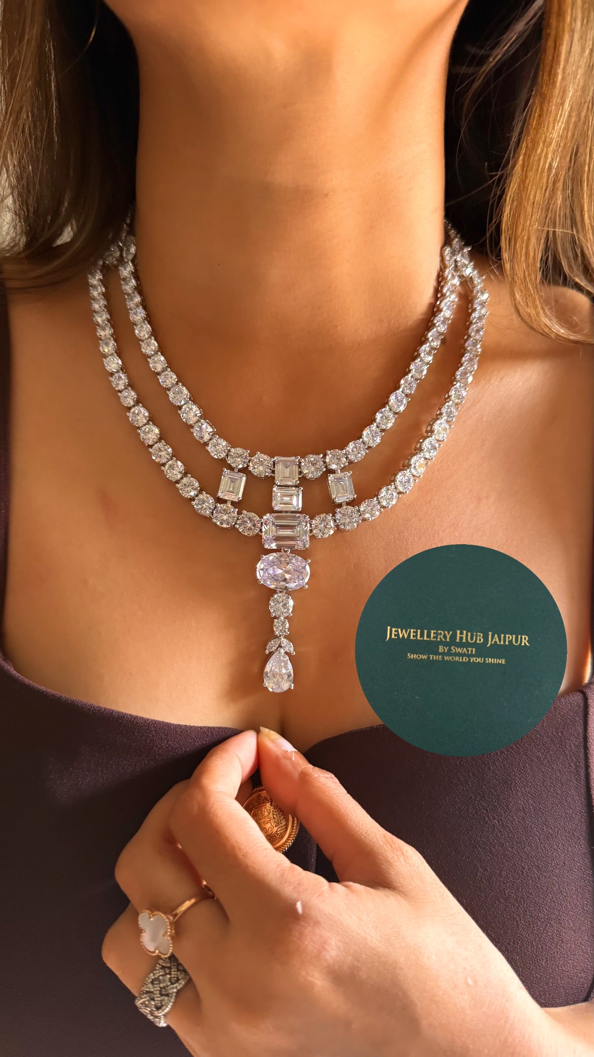 Ambani inspired Dual layer cz diamond collar set