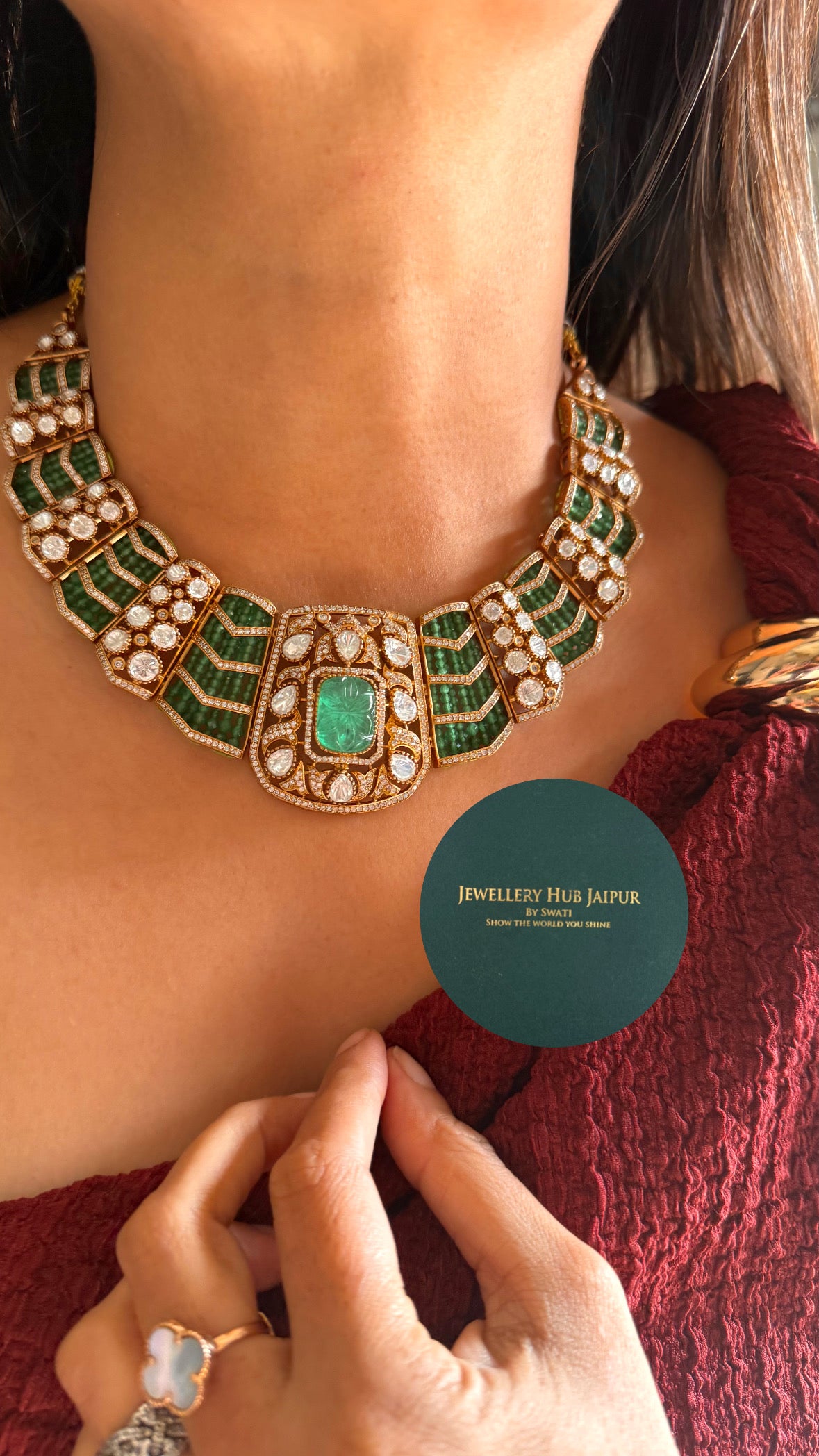 Emerald doublet moissanite designer necklace