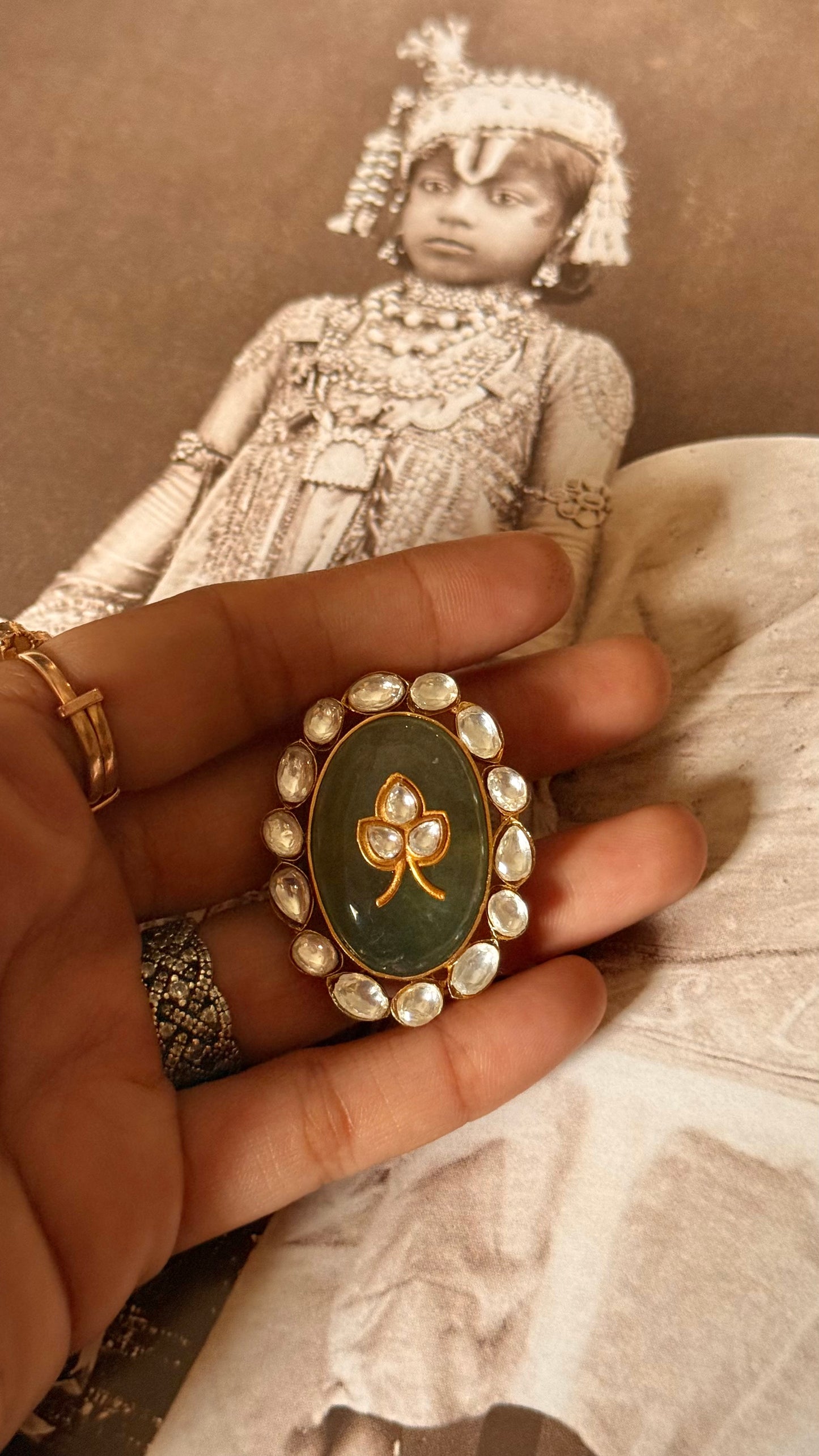 Mint doublet inlay & moissanite adjustable ring