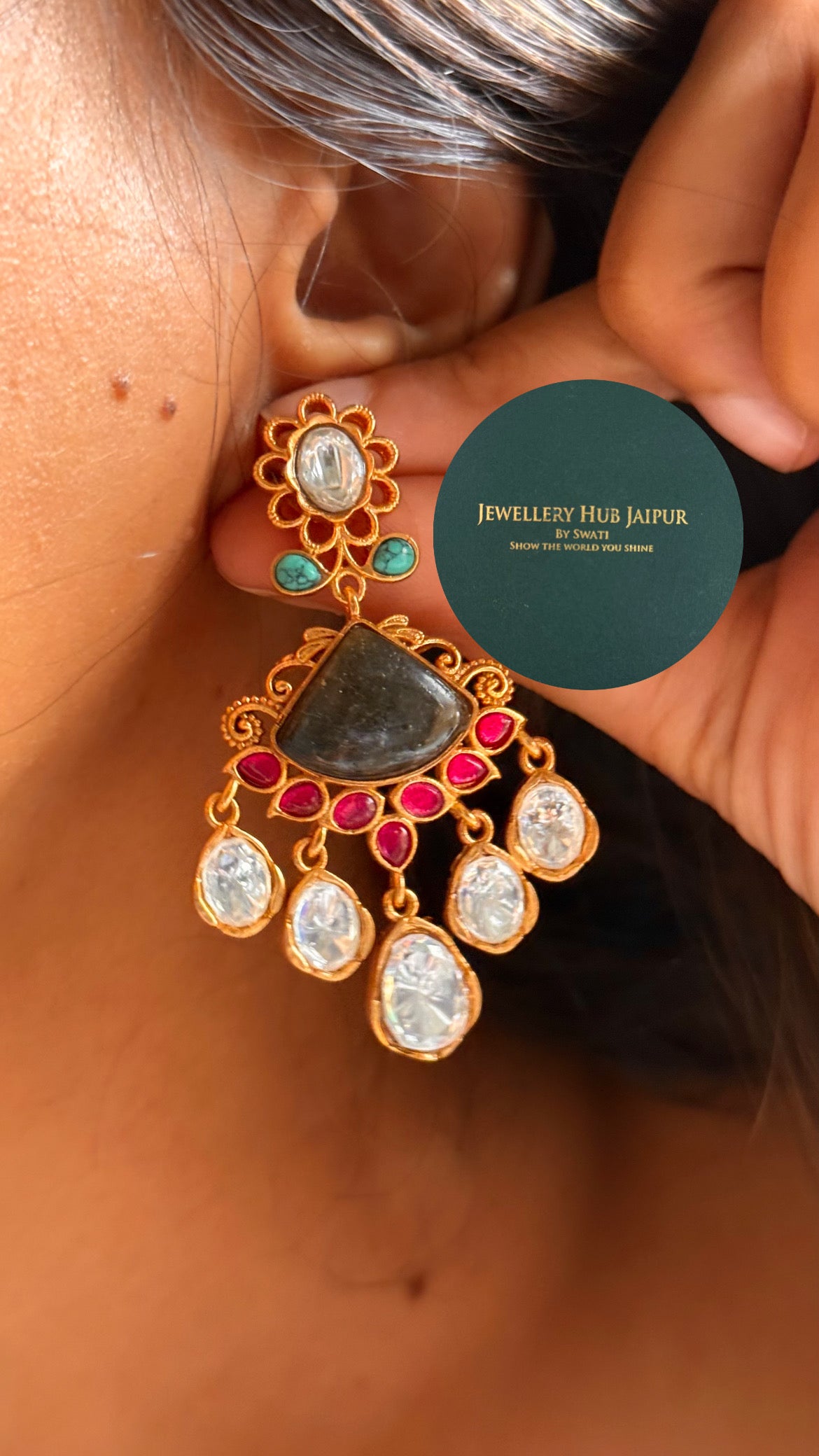Amrapali inspired Natural stone Firoza & rani pink with real stone set