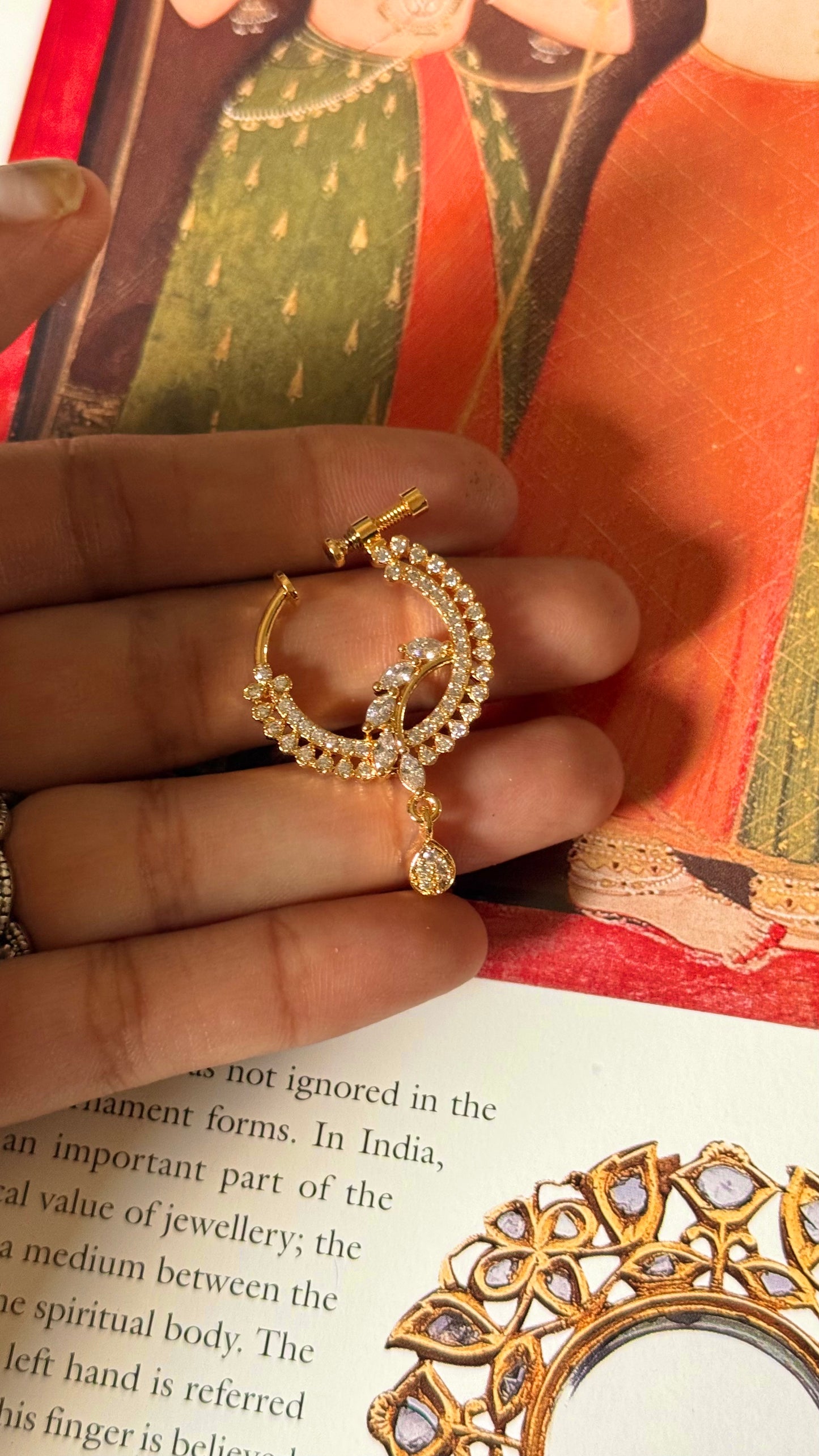 Designer cz diamond nath (gold)