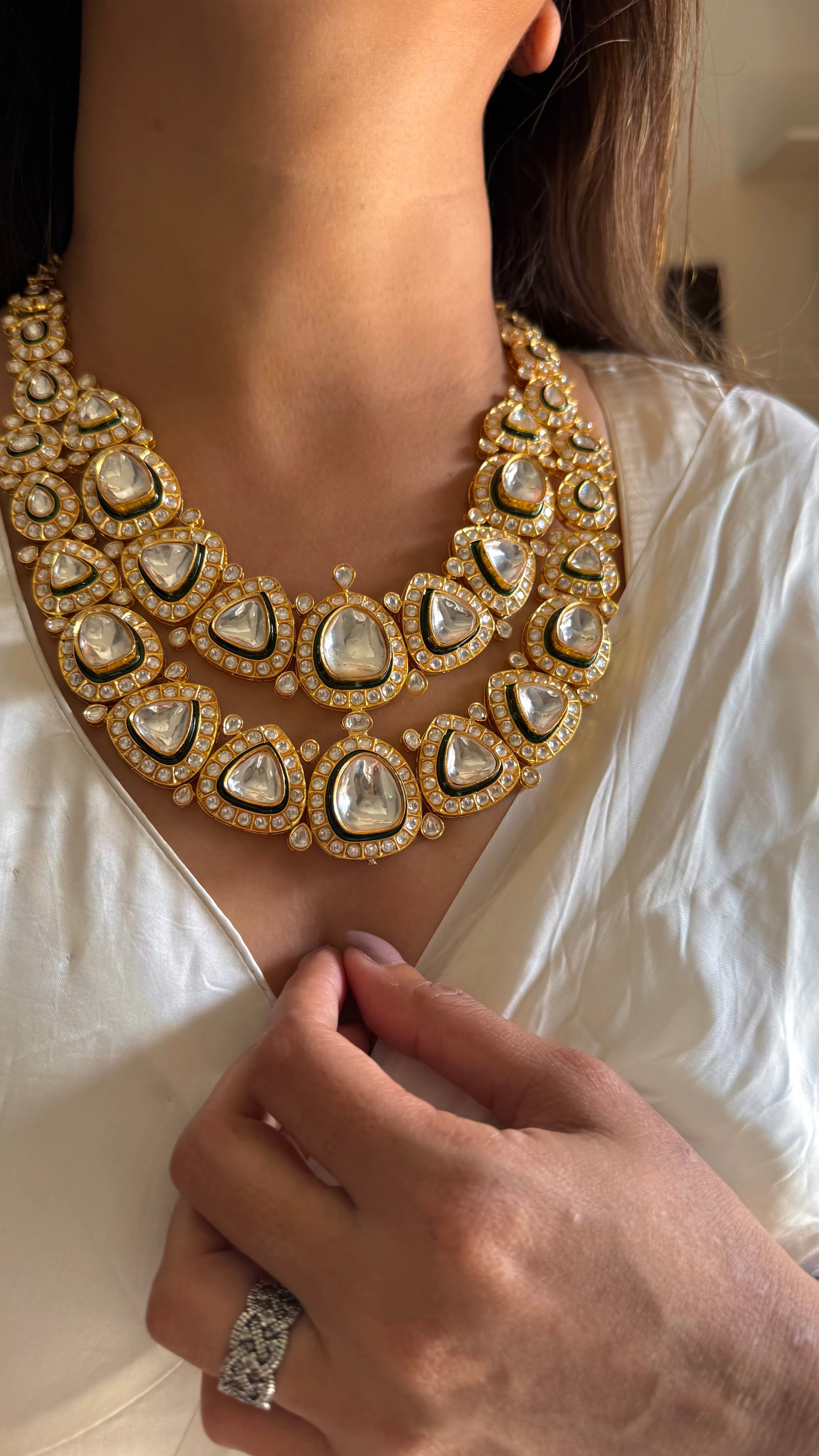 Rajeshwari Maharani Necklace with uncut polki and meenakari