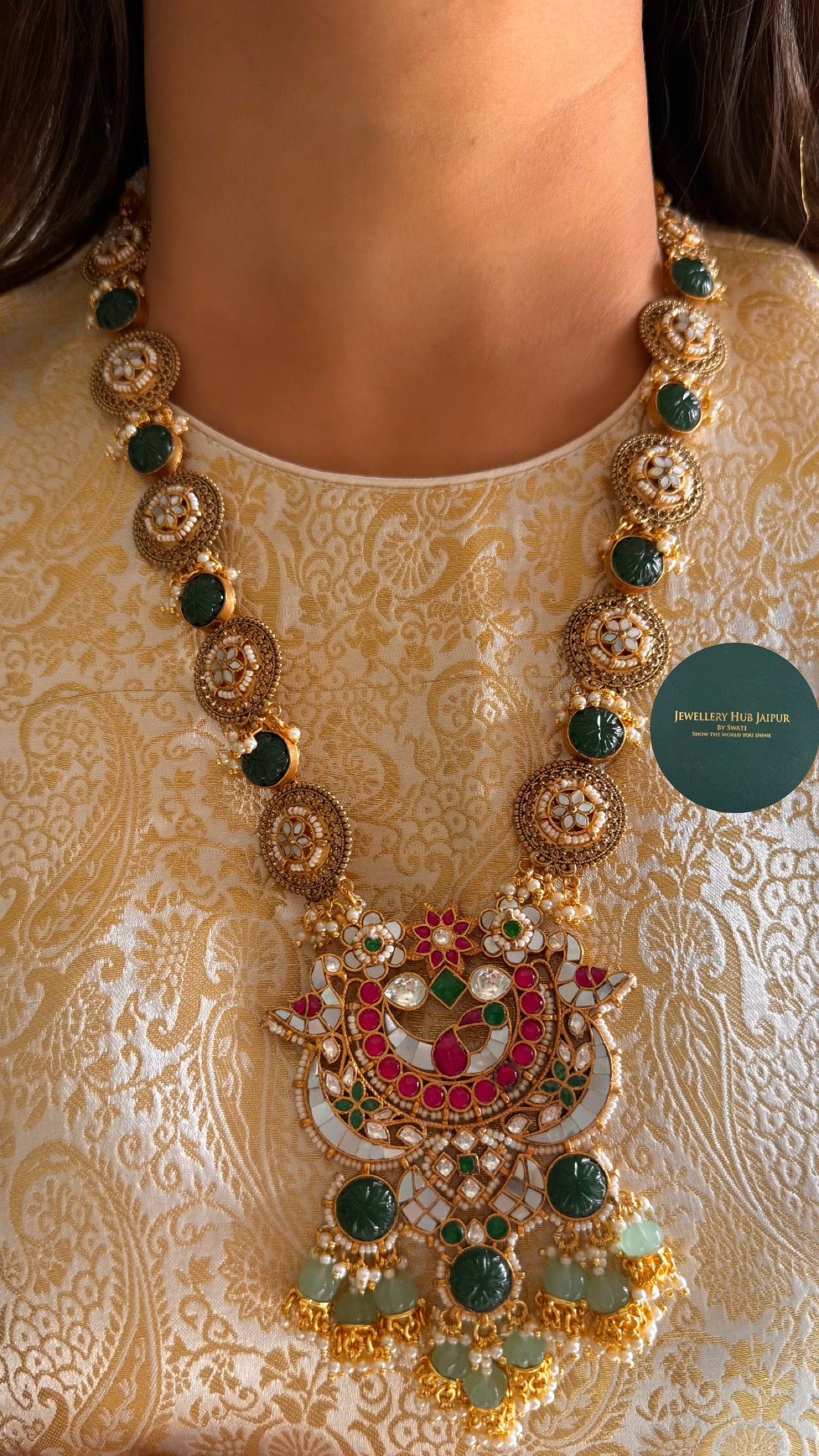 Heritage polki long rajwada mint long necklace