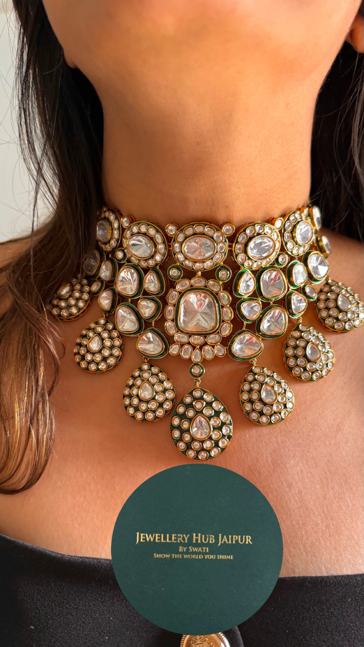 Emerald uncut polki meenakari bridal set
