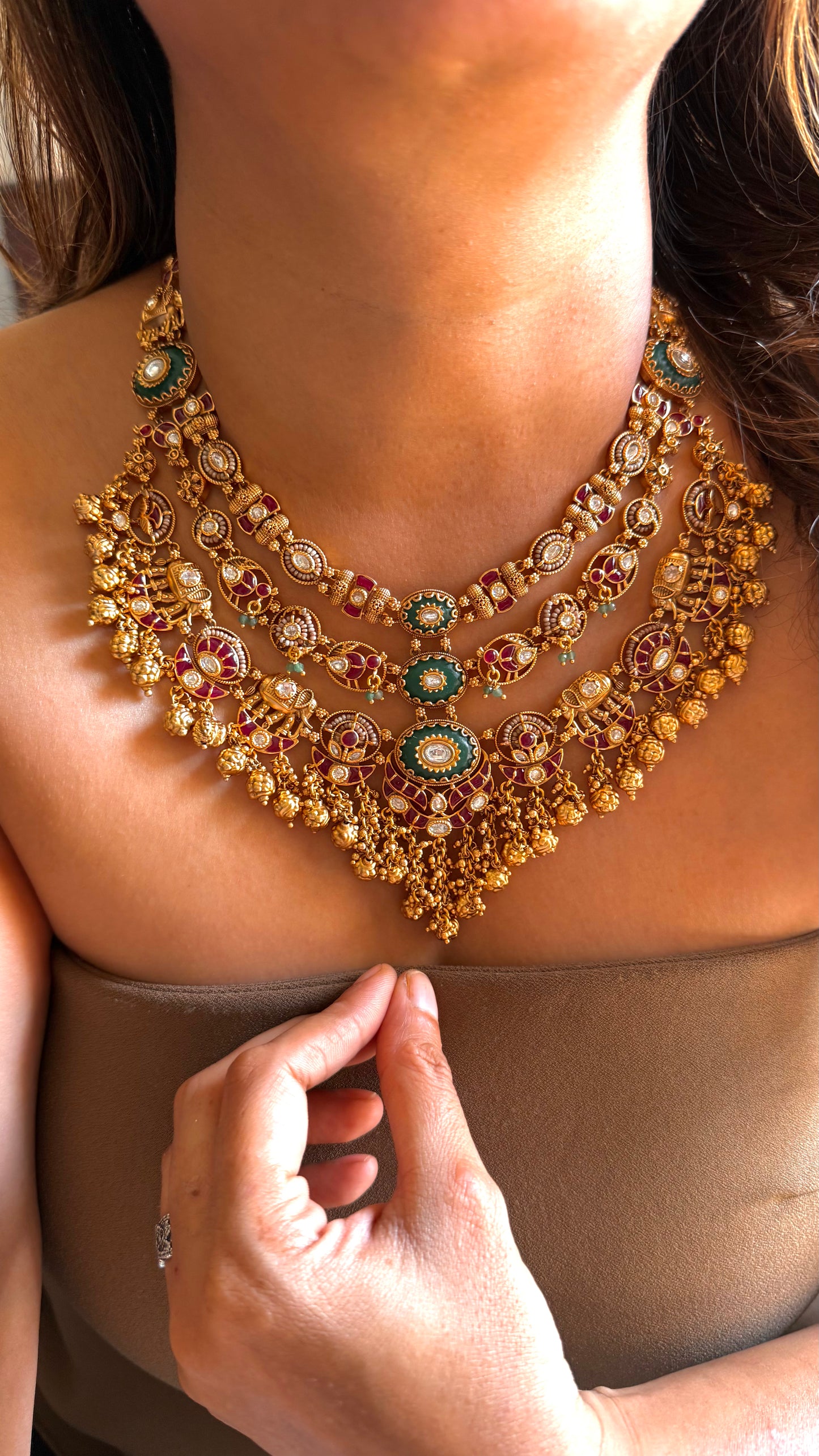 Heritage inlay triple layer necklace