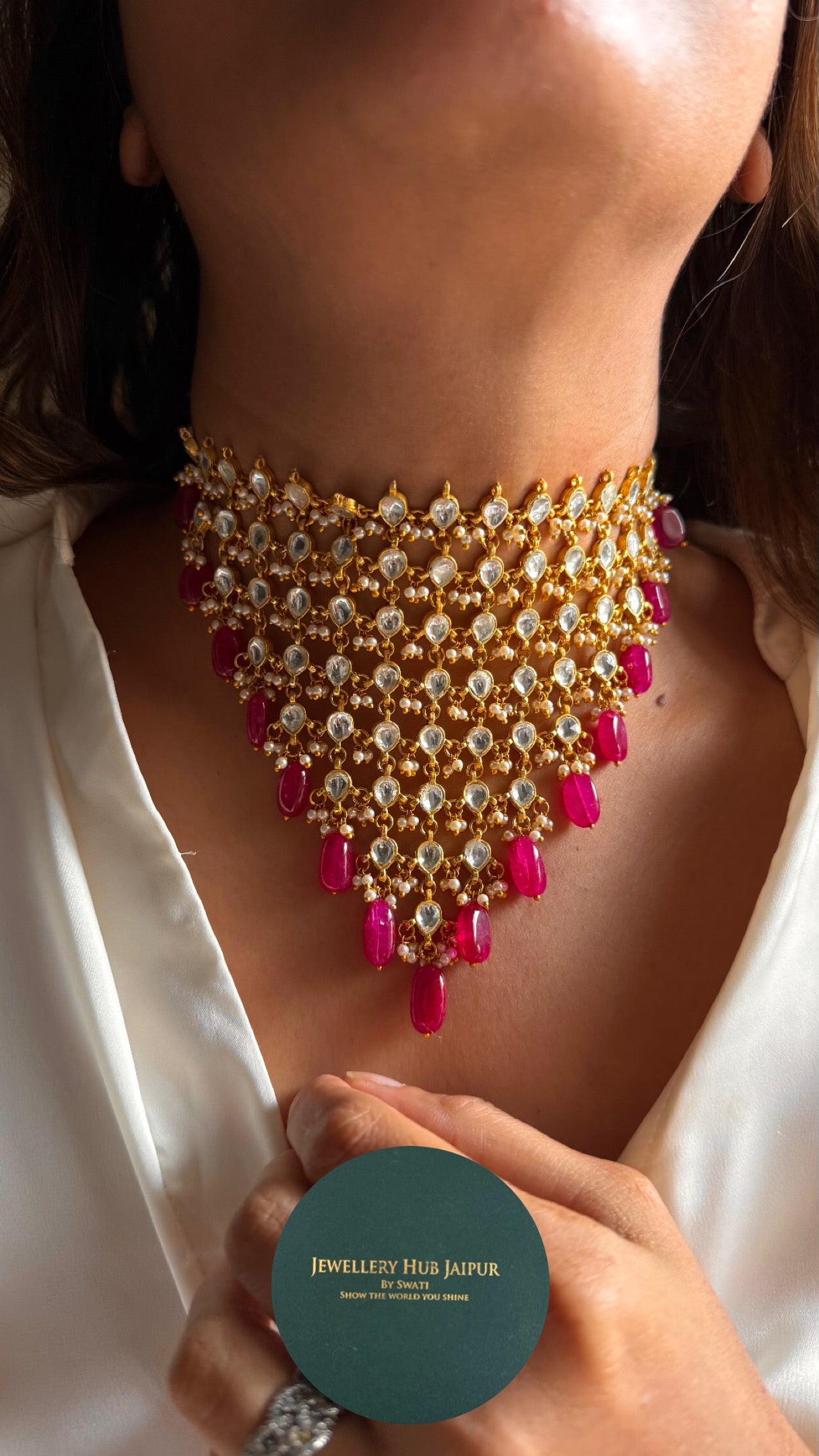 8 layered paachi Kundan ruby strawberry Necklace