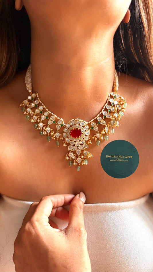 Real Moissanite Ruby doublet & emerald moissanite collar set