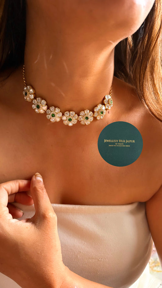 Emerald floral Real Moissanite minimal set