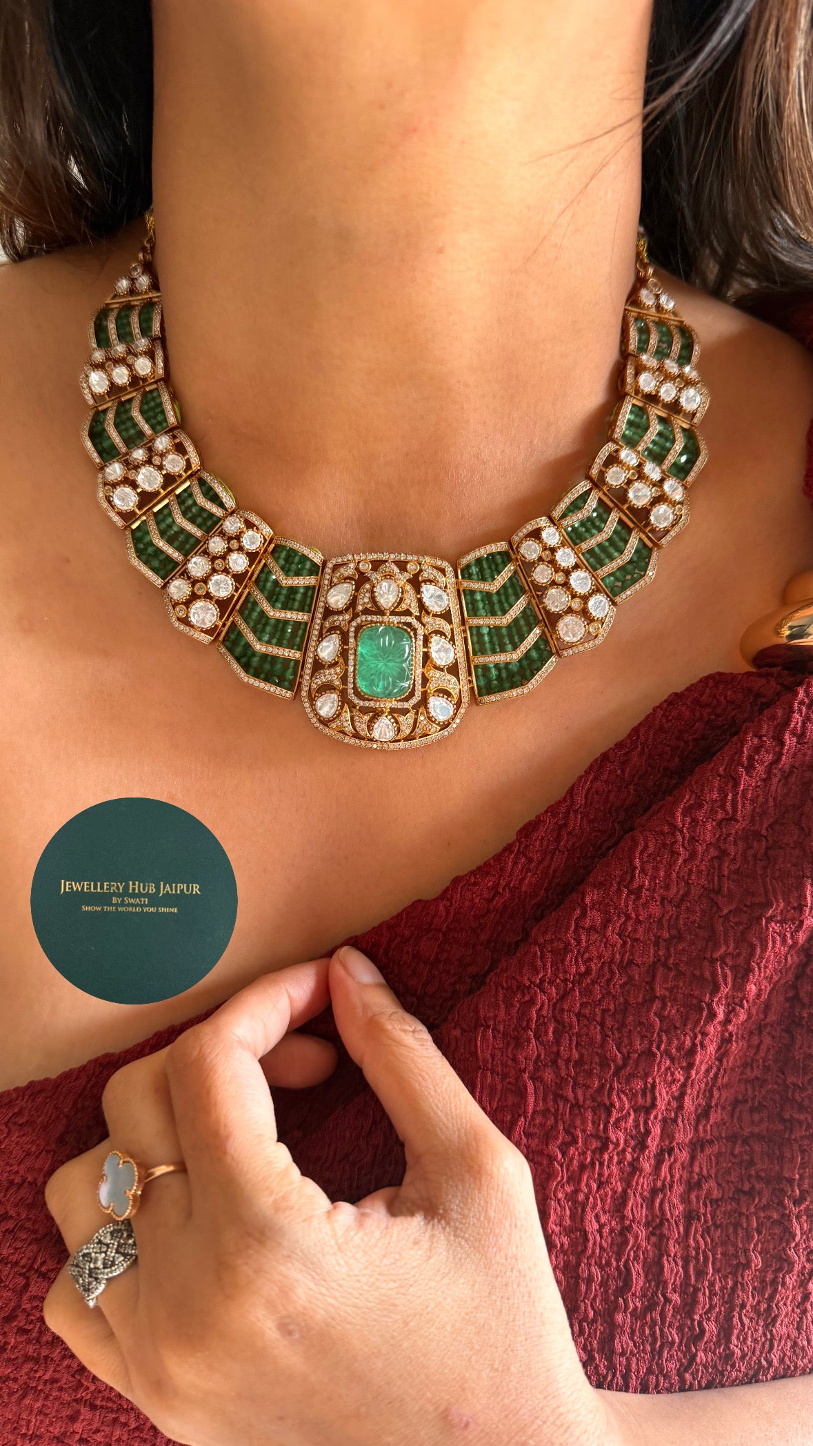 Emerald doublet moissanite designer necklace