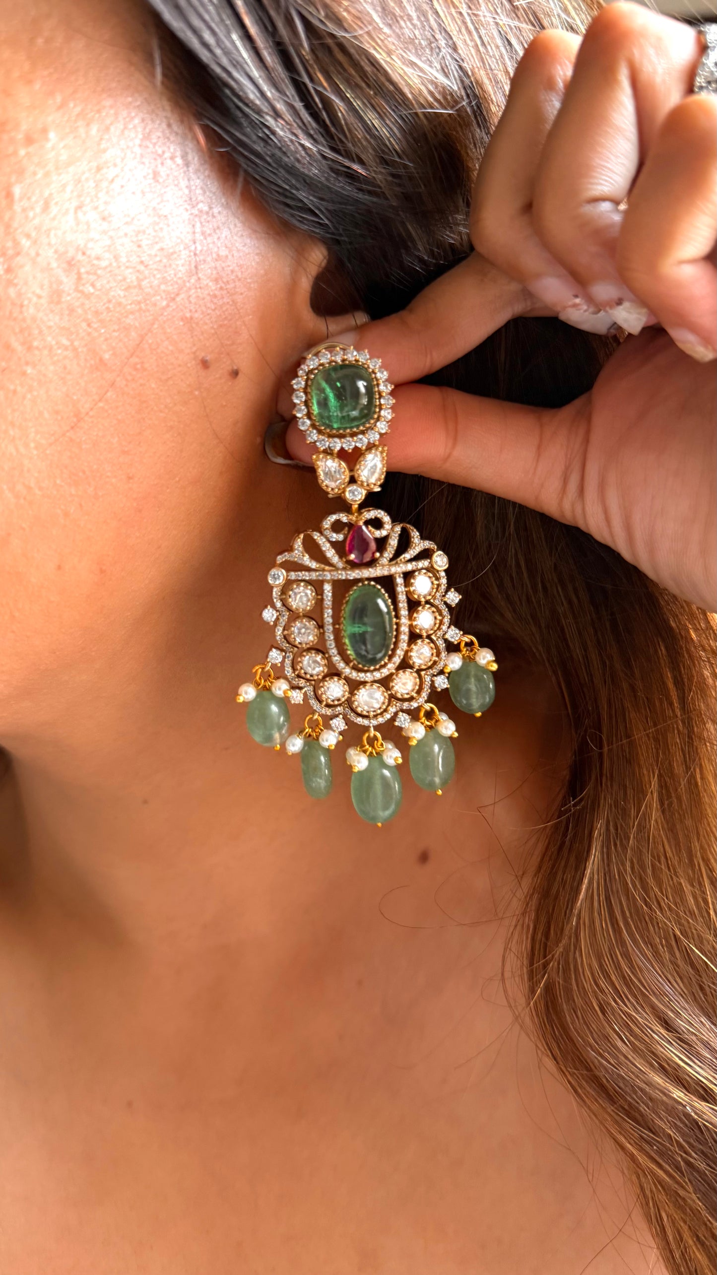 Mint doublet moissanite rani pink earrings