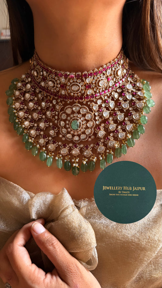 Bridal asia inspired mint and rani choker set