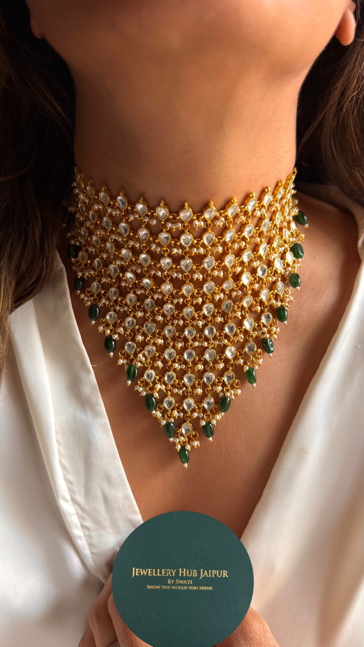 10 layered paachi Kundan emerald strawberry Necklace
