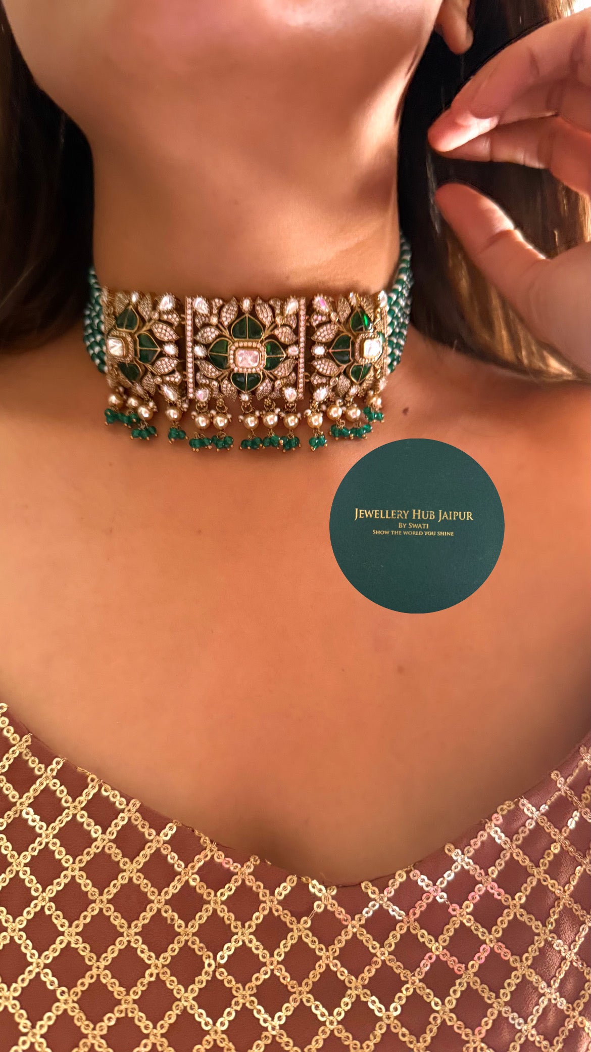 Naina emerald katdana moissanite choker