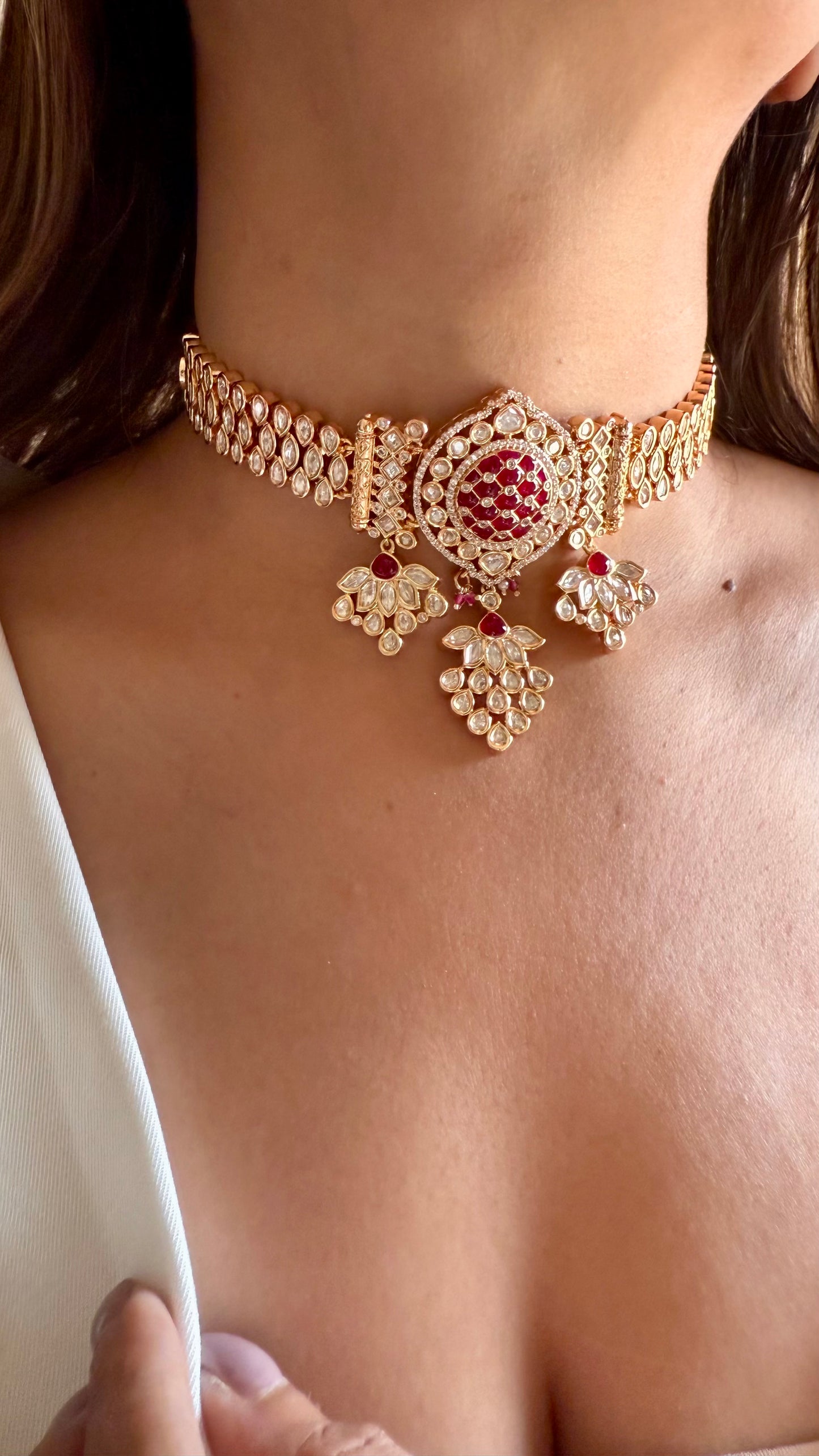 Ruby moissanite polki choker