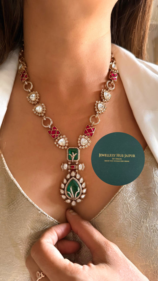Shiva Emerald doublet & ruby katdana moissanite collar necklace