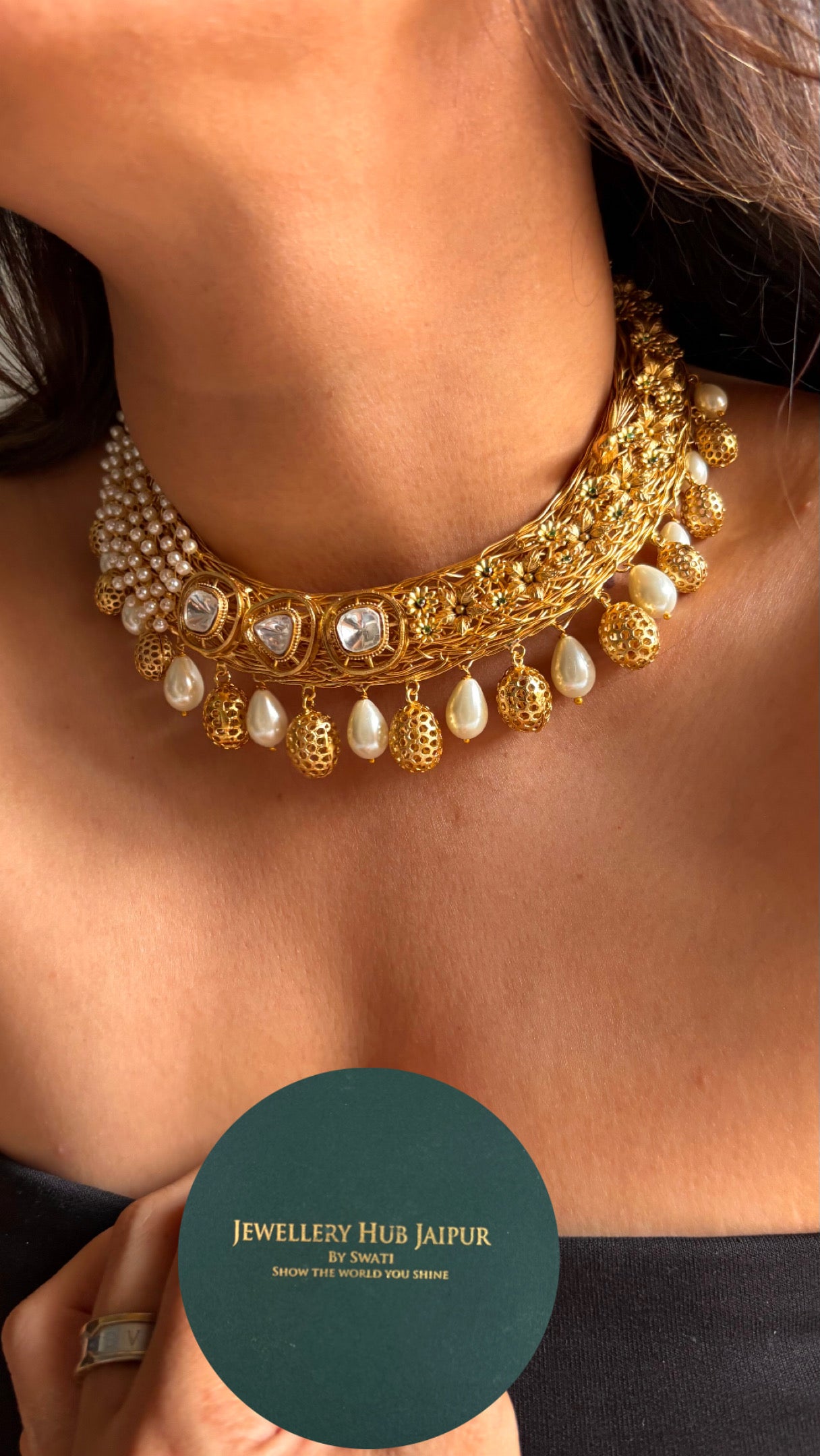 Swarn & pearl drops nakshi Necklace