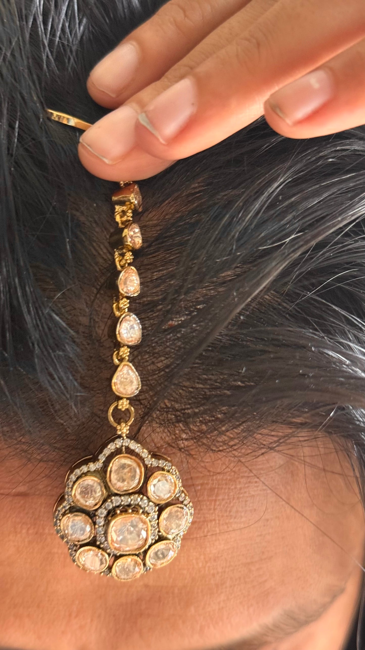 Moissanite polki floral maangtika
