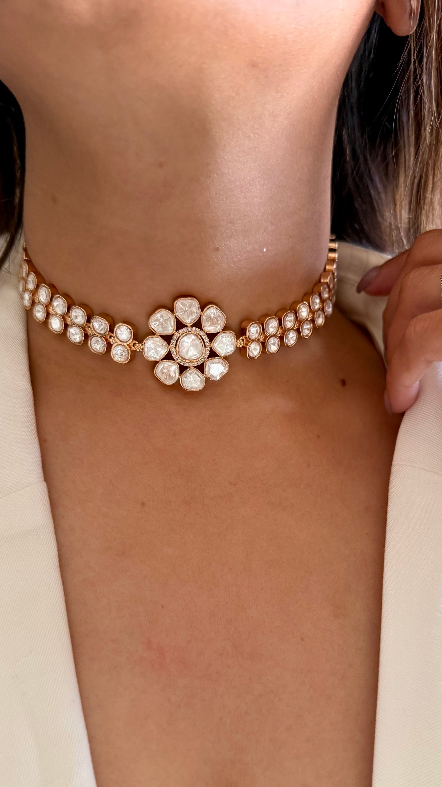 Sitara Moissanite polki heritage minimal necklace with earrings