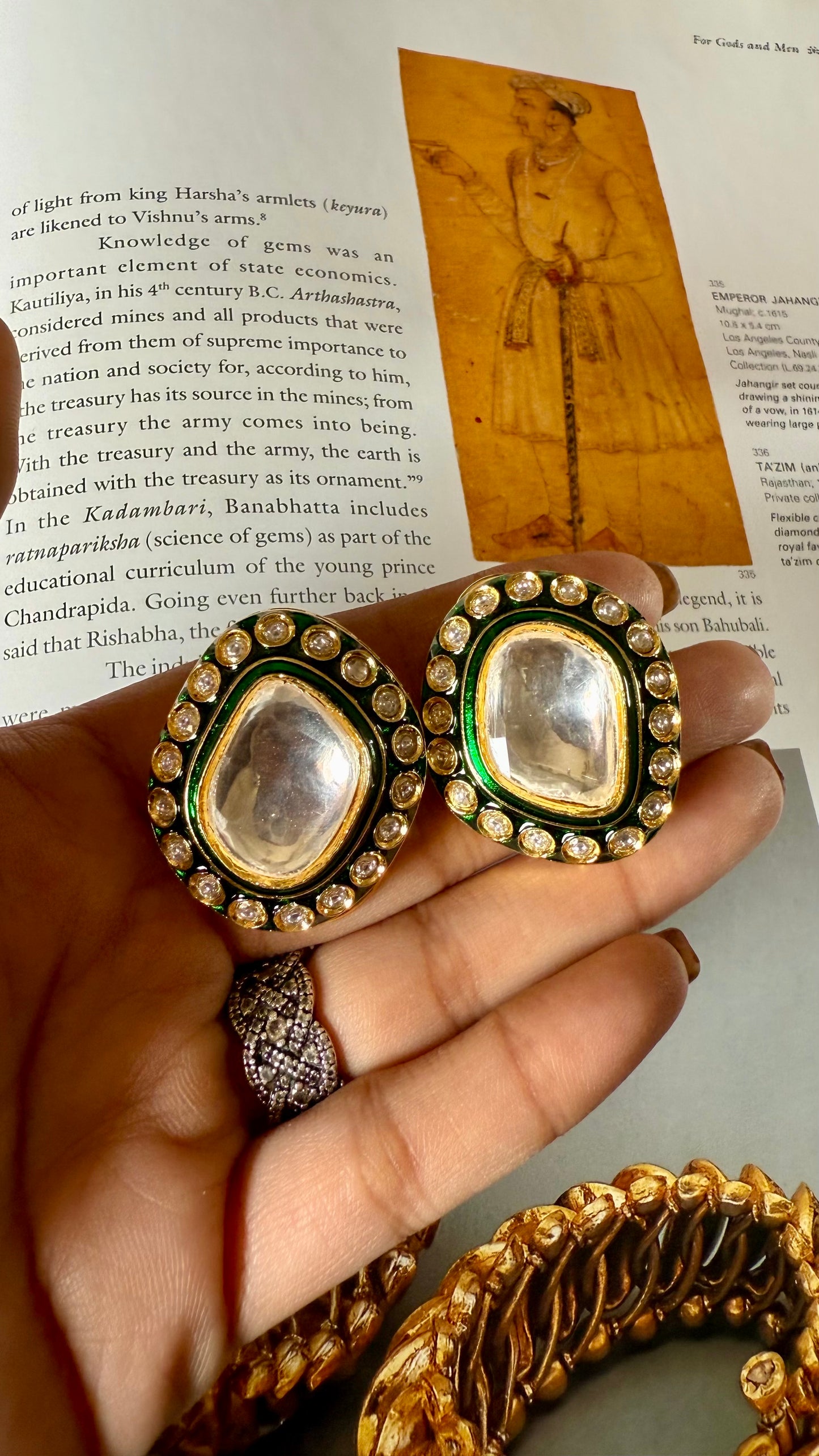 Meenakari emerald polki studs