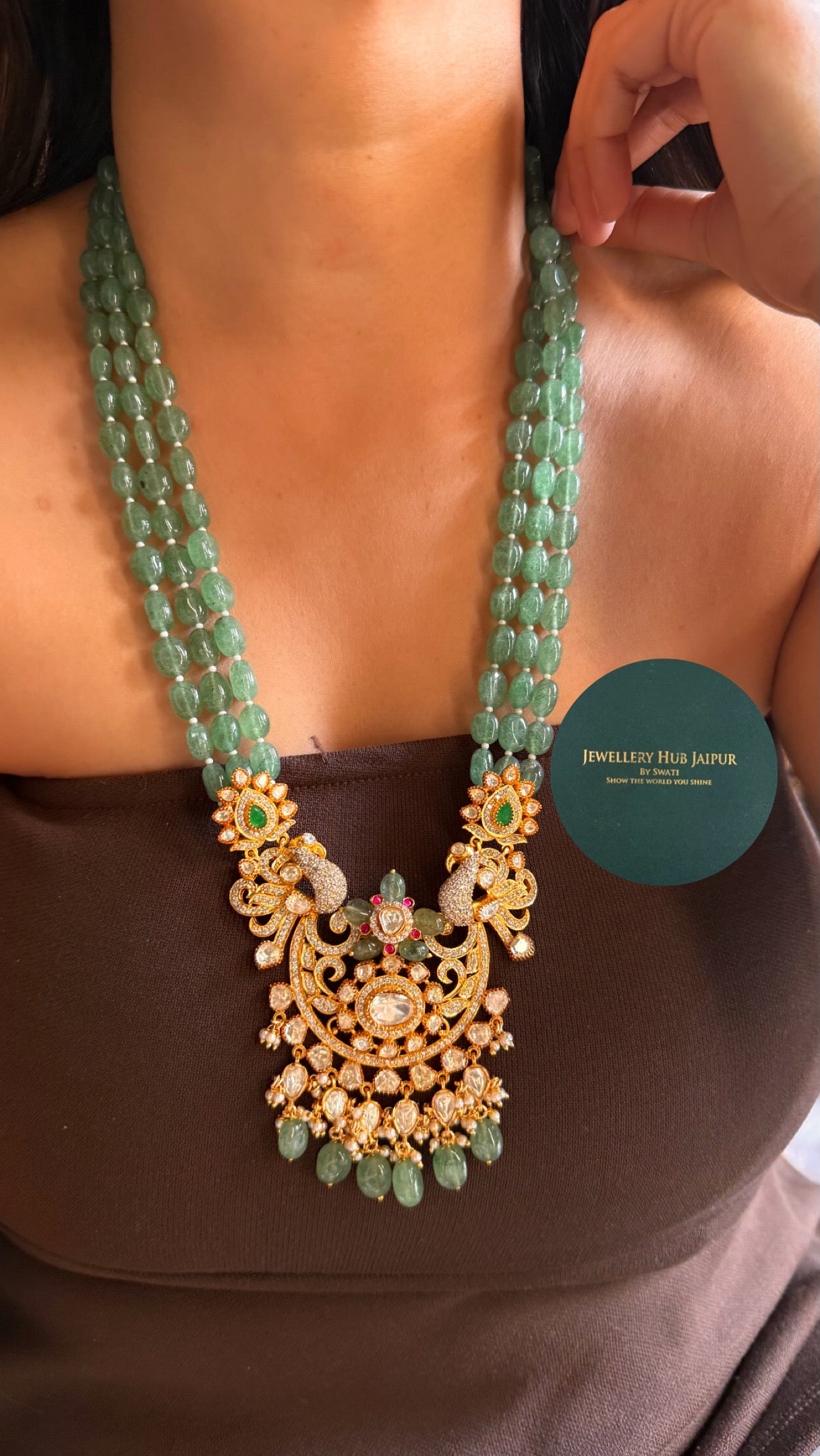 Real Moissanite panna rani haar
