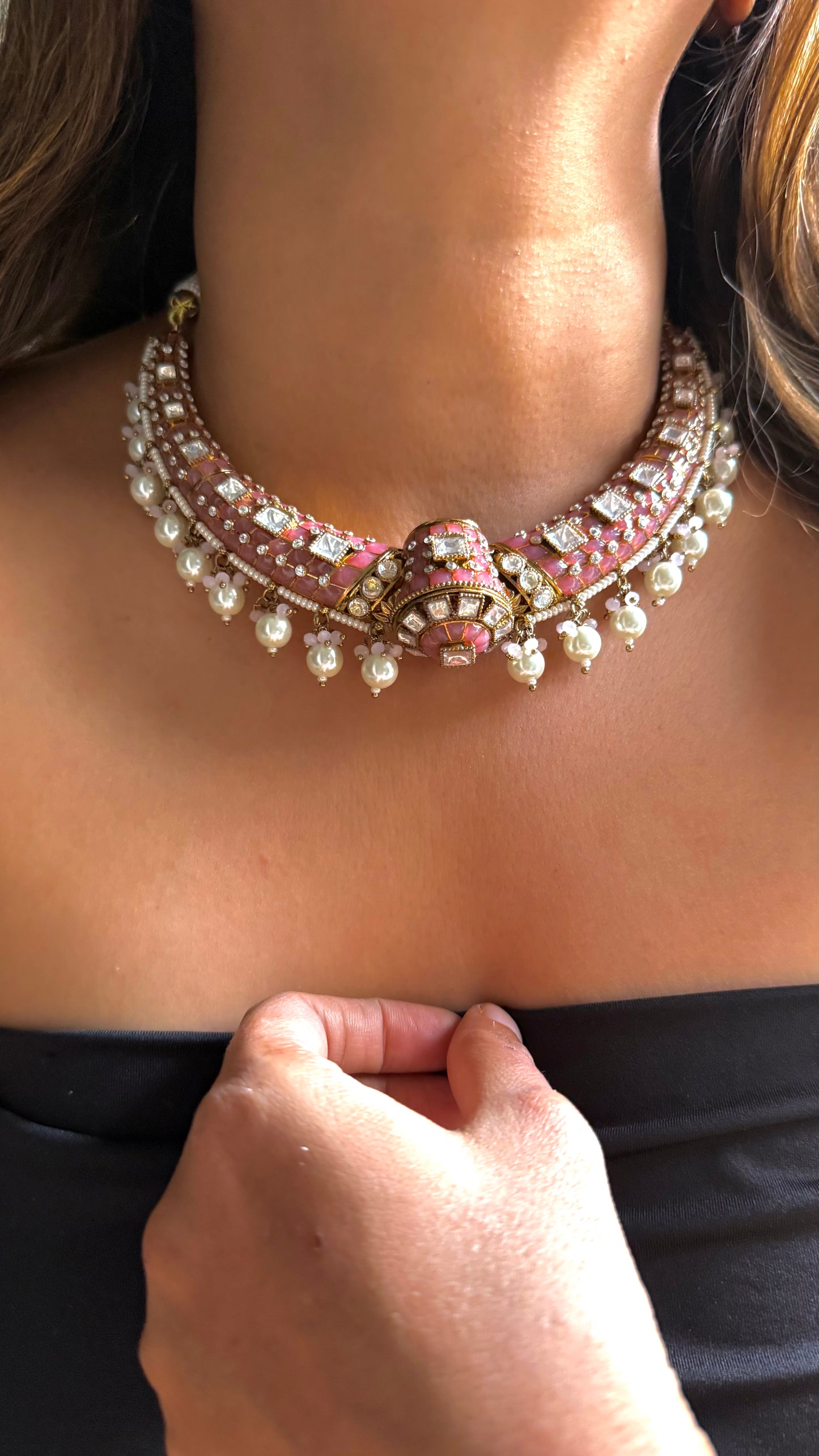 Pink meenakari moissanite polki  rajwadi Aad