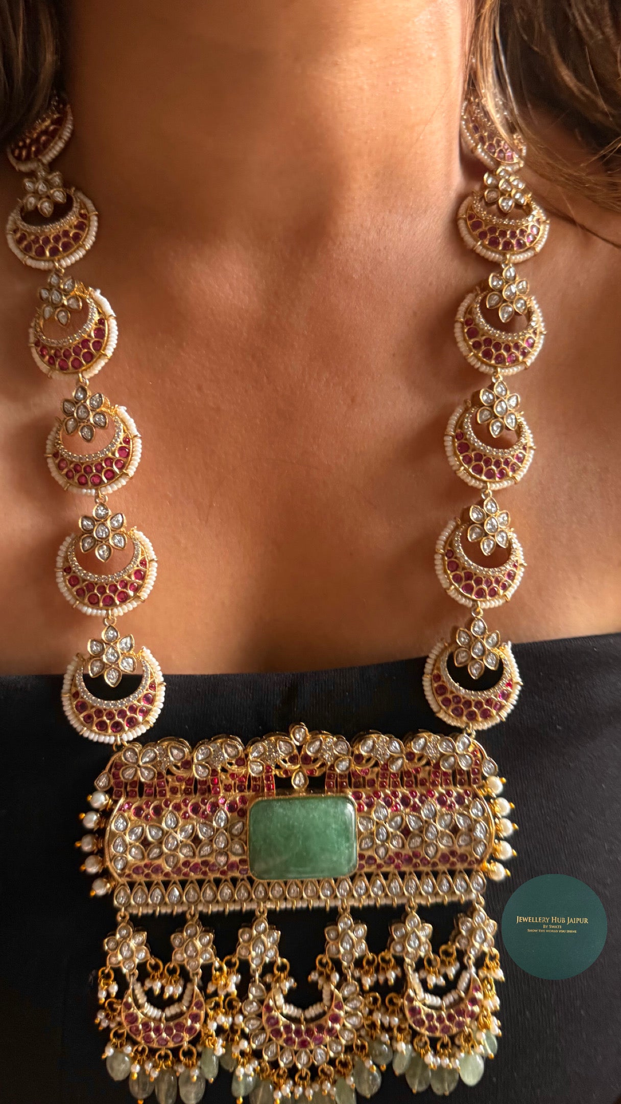 Mint doublet & ruby katdana chaand designer raani haar