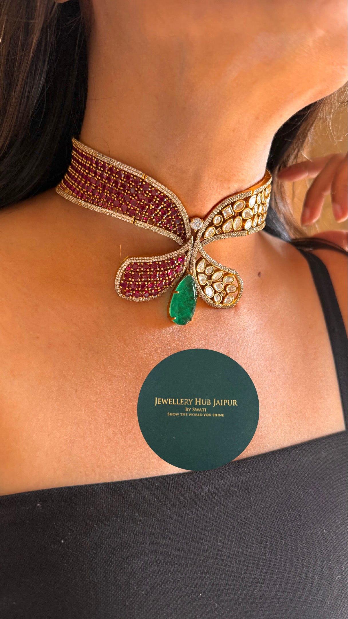 Ruby & emerald stone  cocktail necklace
