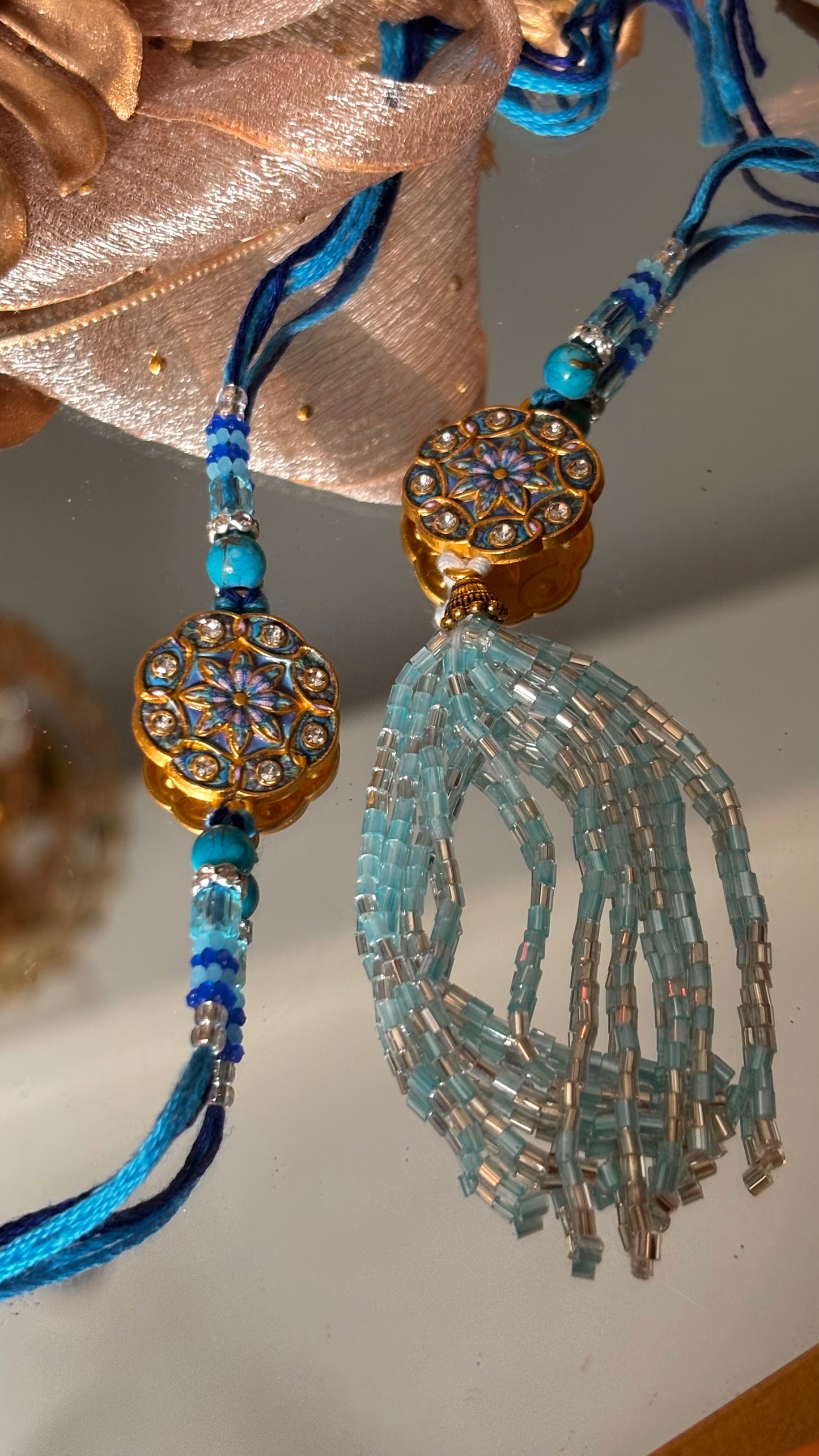 Nakashi work Couple rakhi ( shipping will be extra )
