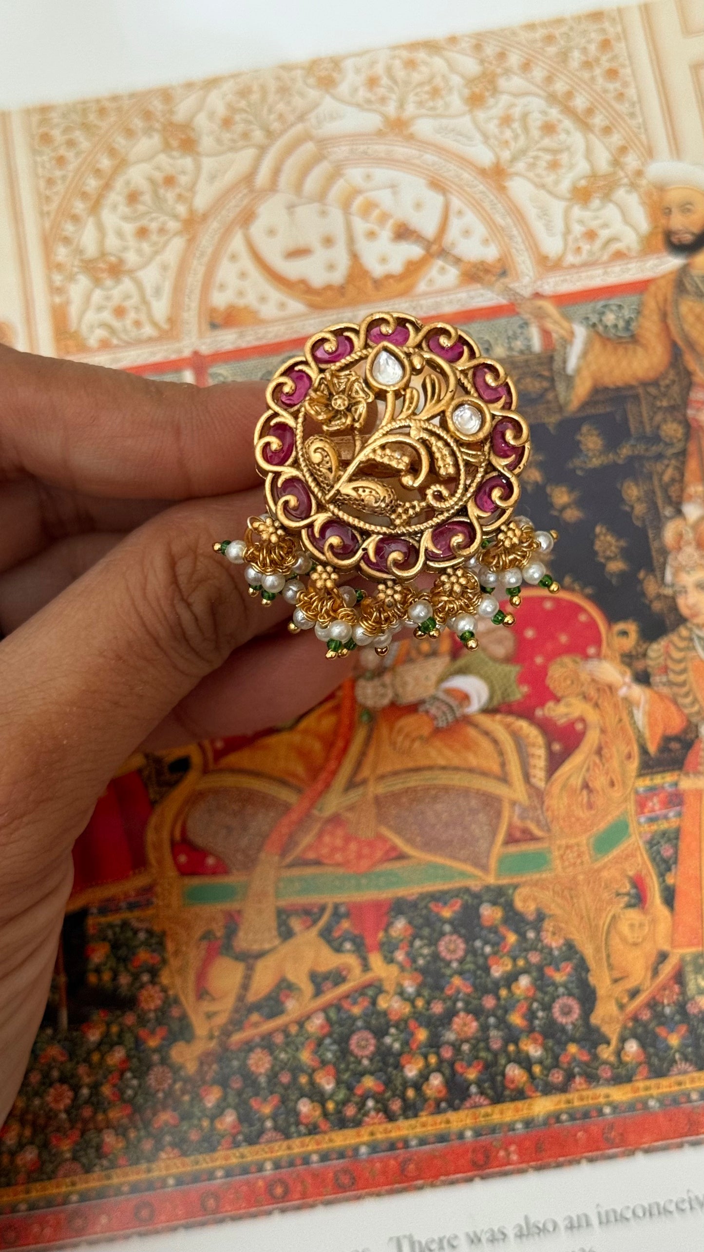 Rani pink inlay rajwada adjustable ring