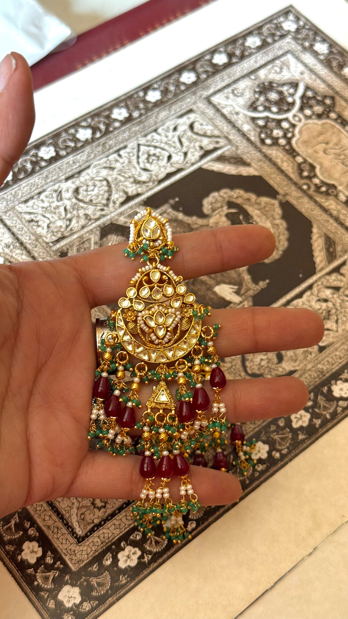 Ruby & Emerald paachi chandbali