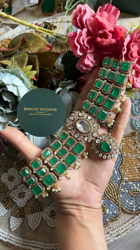 Emerald doublet moissanite  choker set
