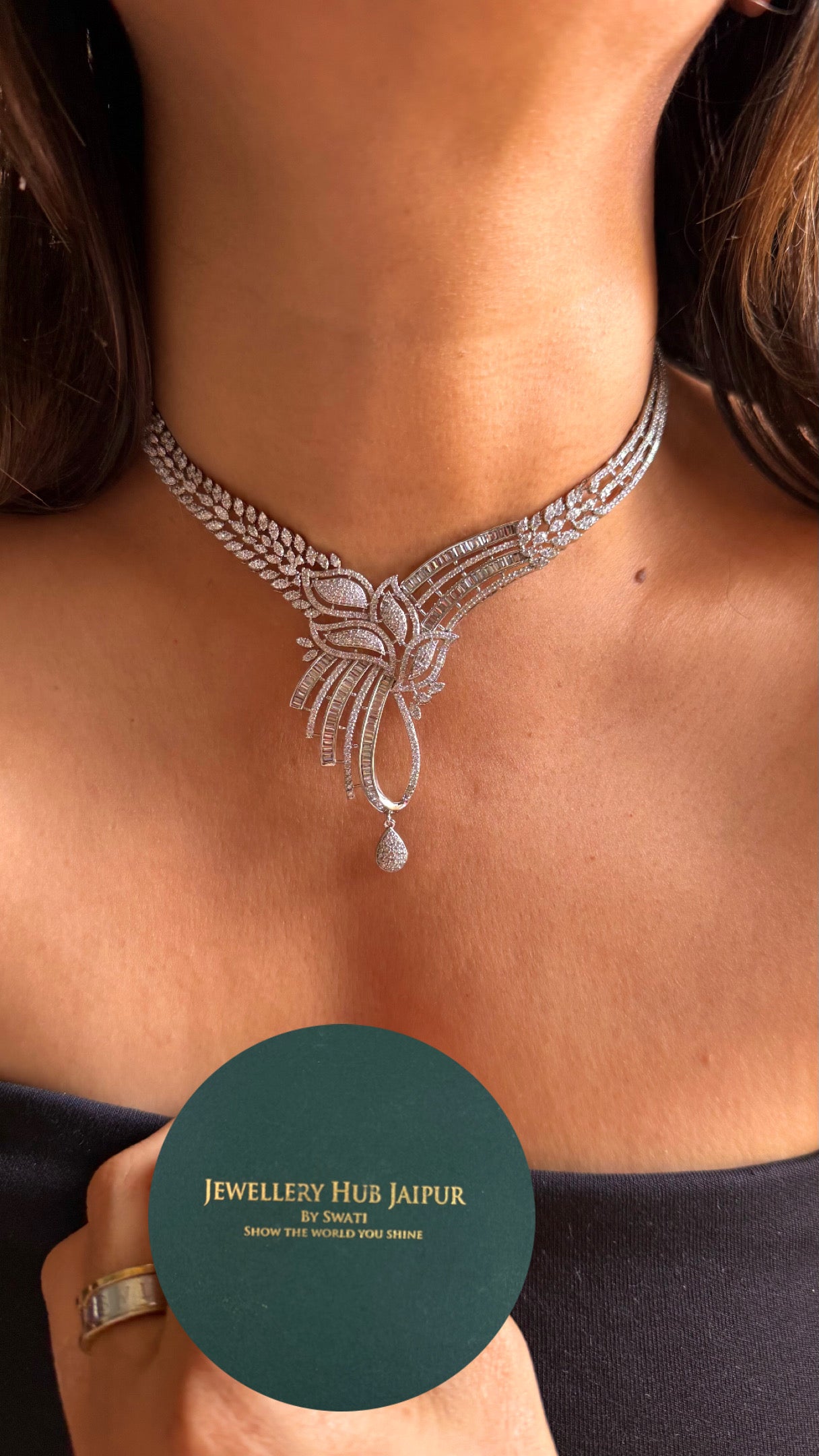 Galaxy glow crystal drape Necklace