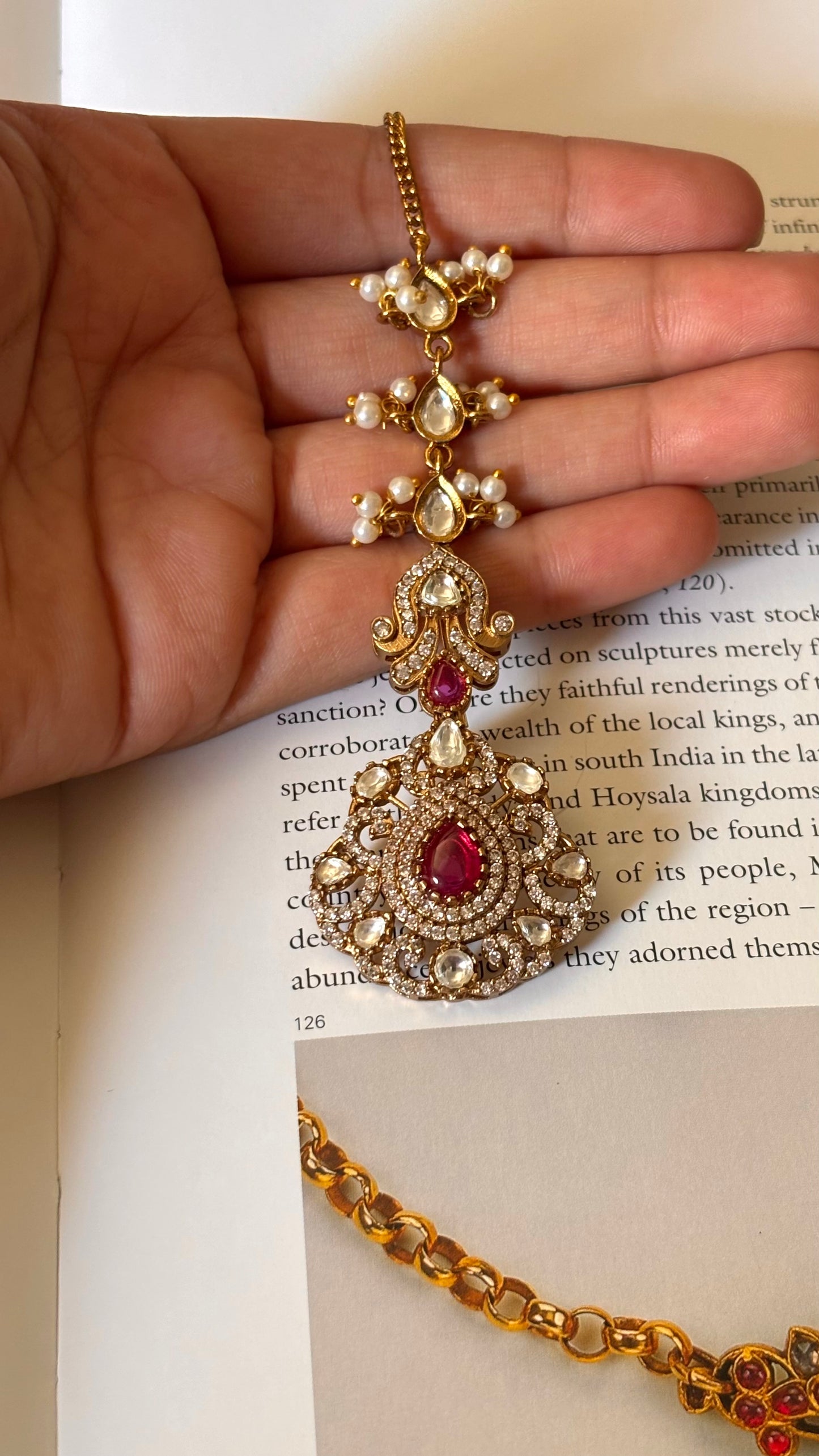 Ruby doublet real Moissanite maangtika