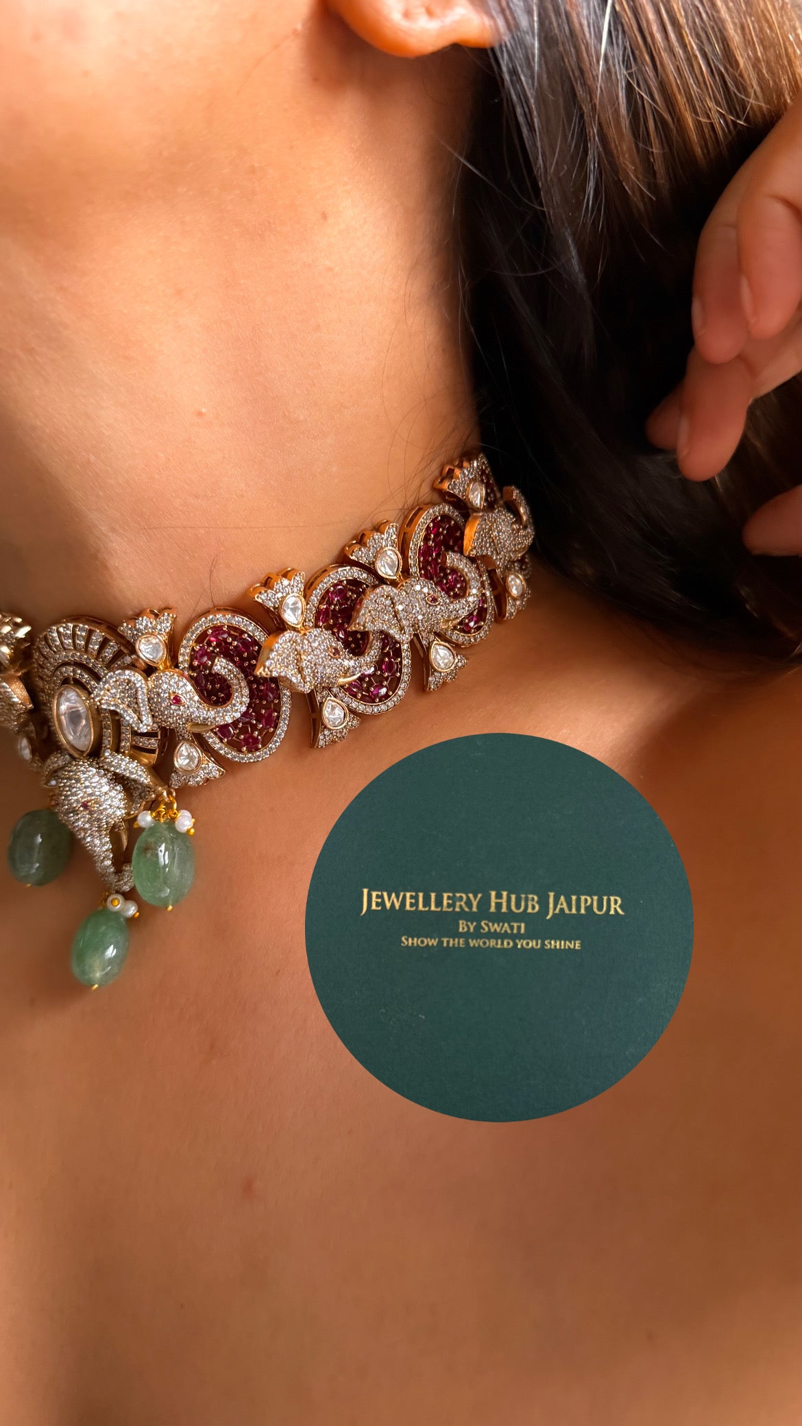 Gajj rani pink moissanite designer choker set