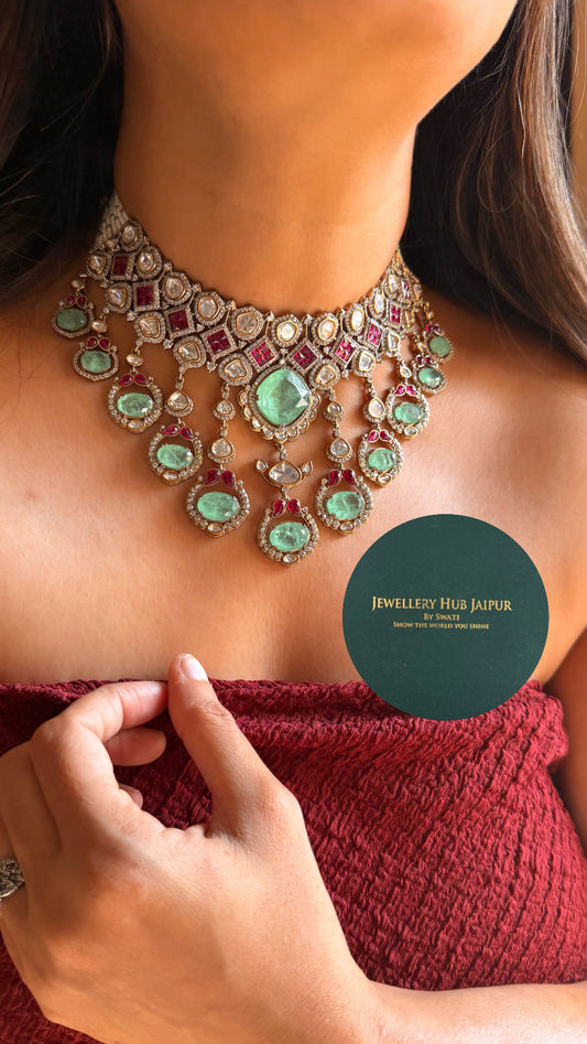 Mint & Rani pink statement, choker necklace set