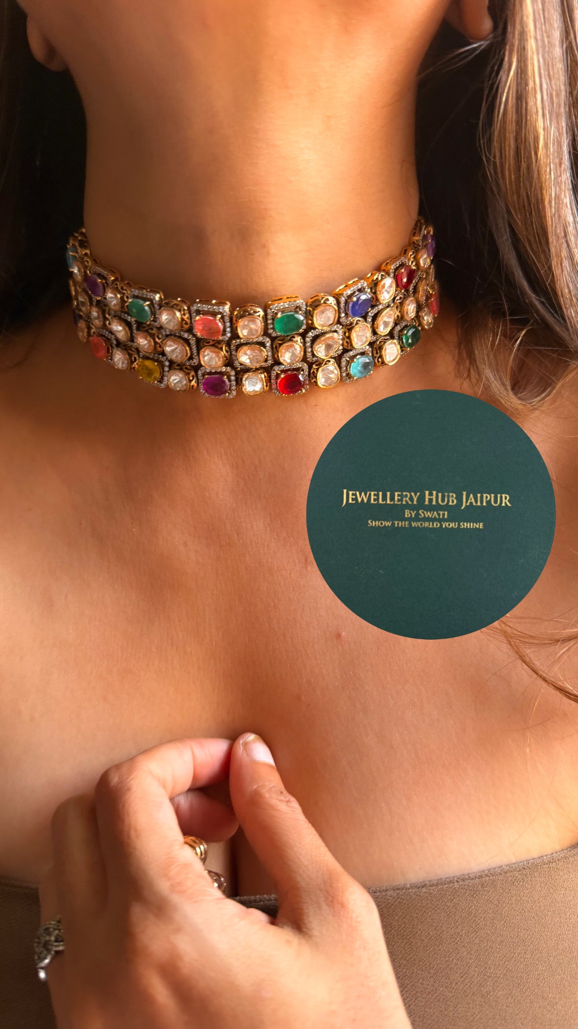 Navratna doublet moissanite choker set