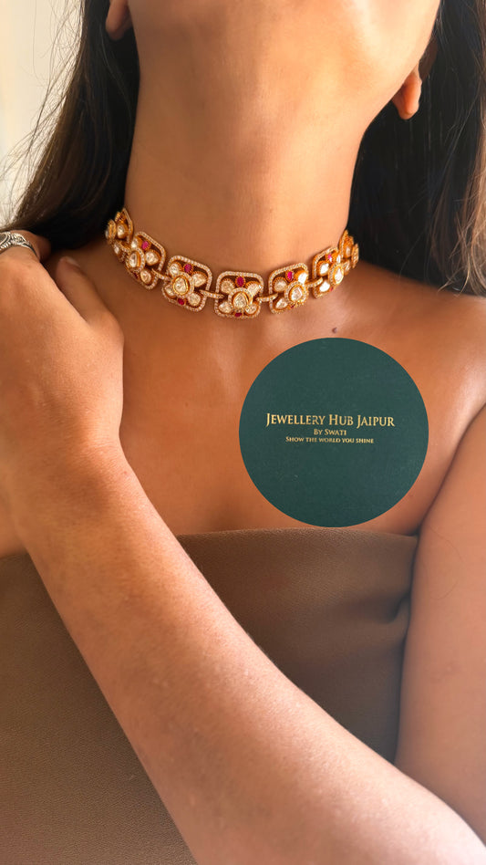 Real moissanite rani pink floral design choker set