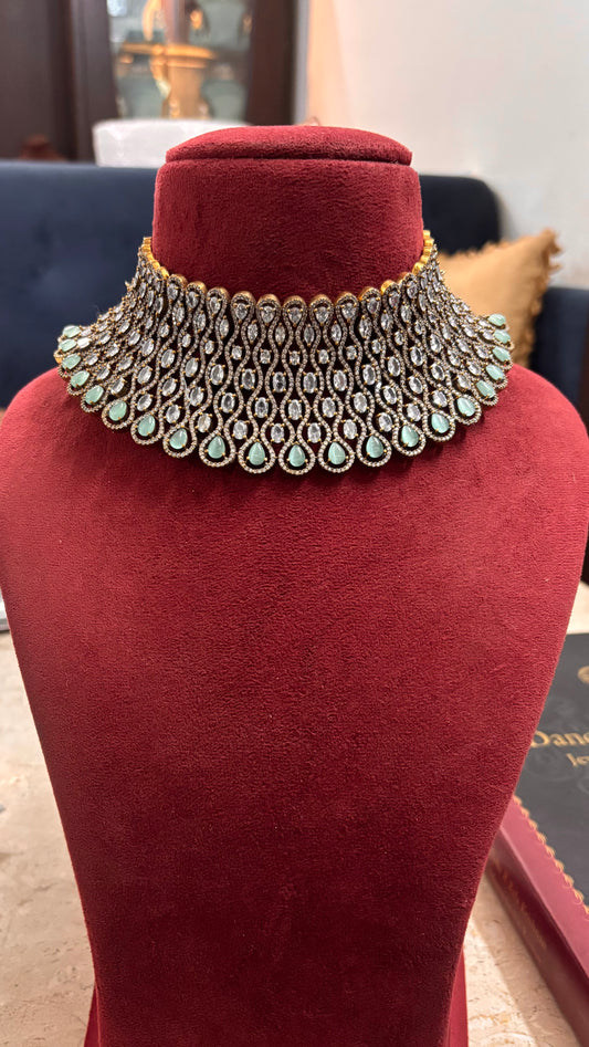 Risha mint doublet and moissanite designer choker set