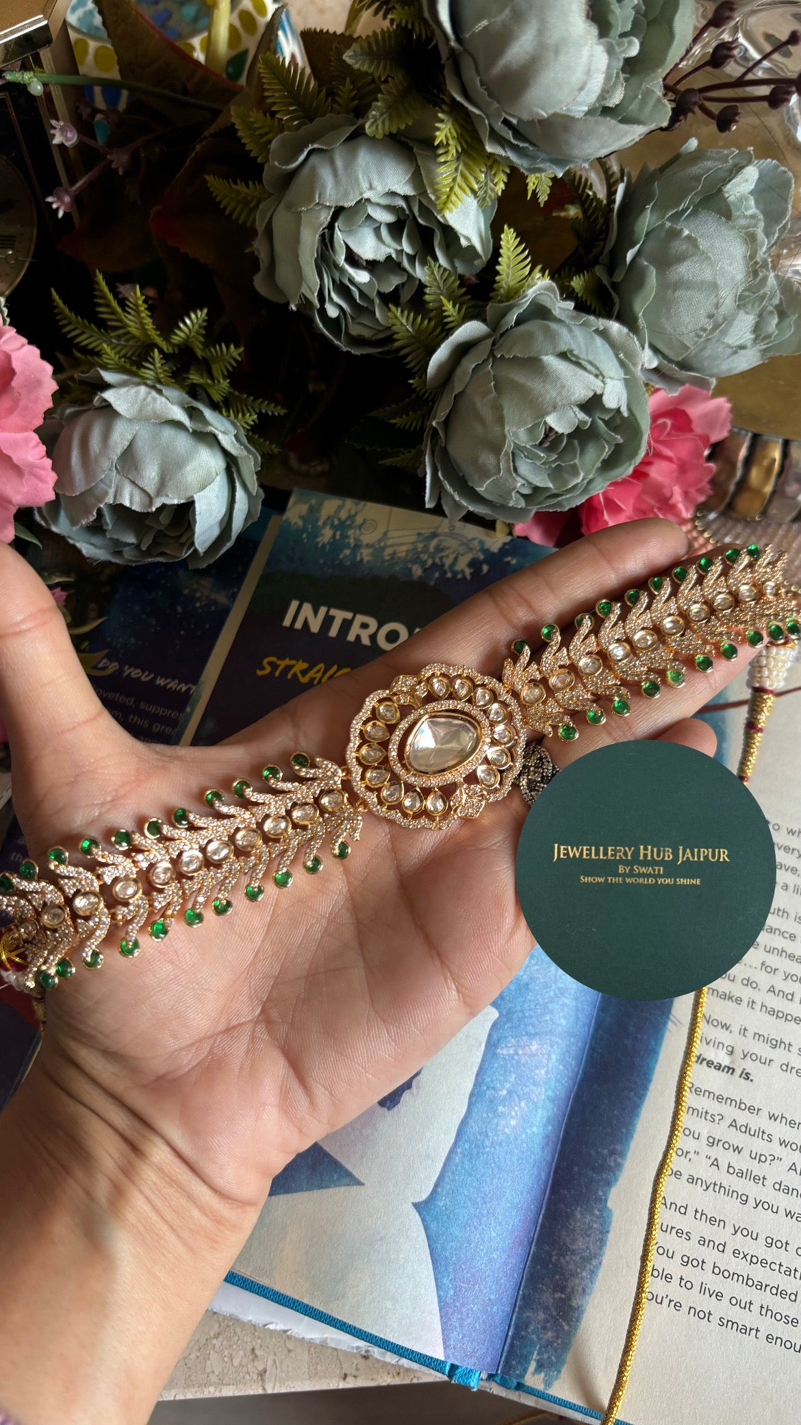 Emerald uncut Polki designer choker with earrings