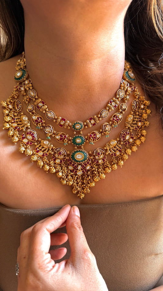 Heritage inlay triple layer necklace