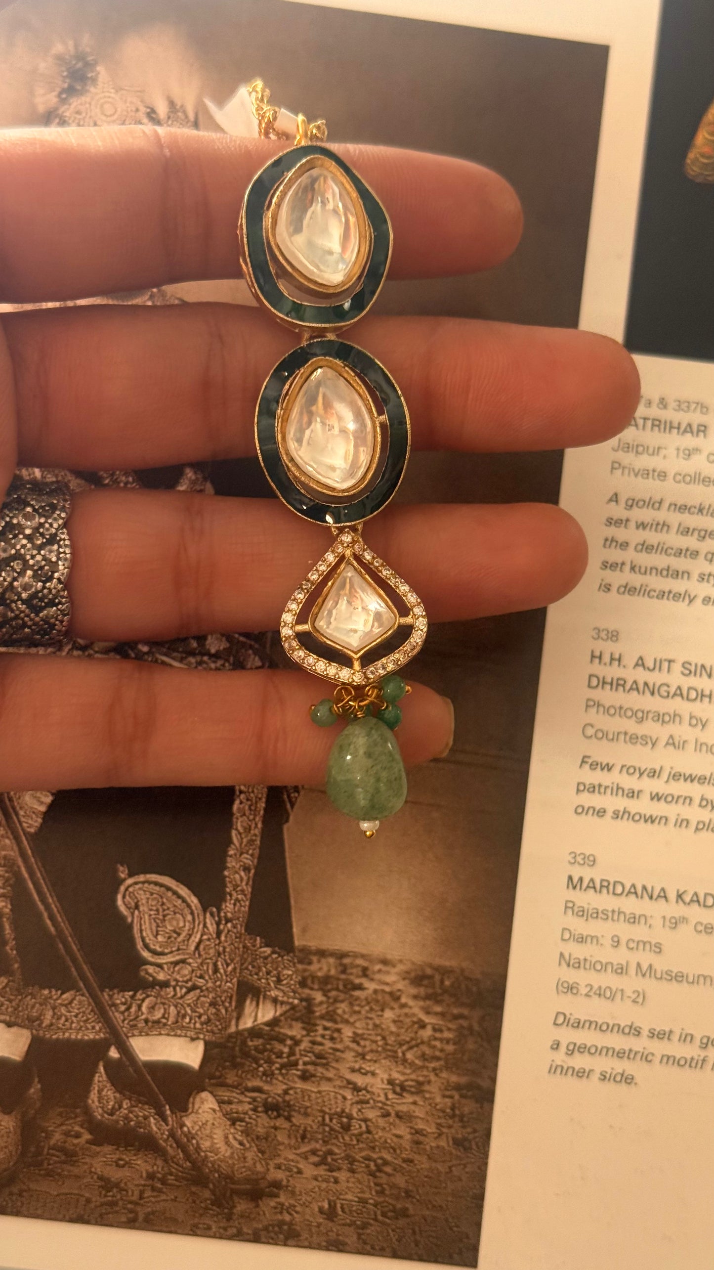 Emerald meenakari triple pendant  maangtika