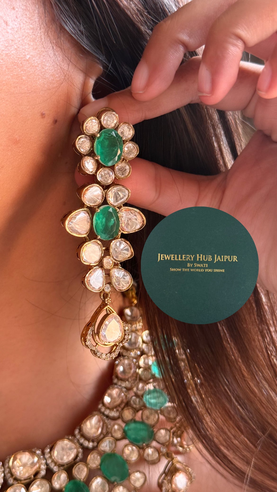 Mint doublet moissanite uncut polki collar set