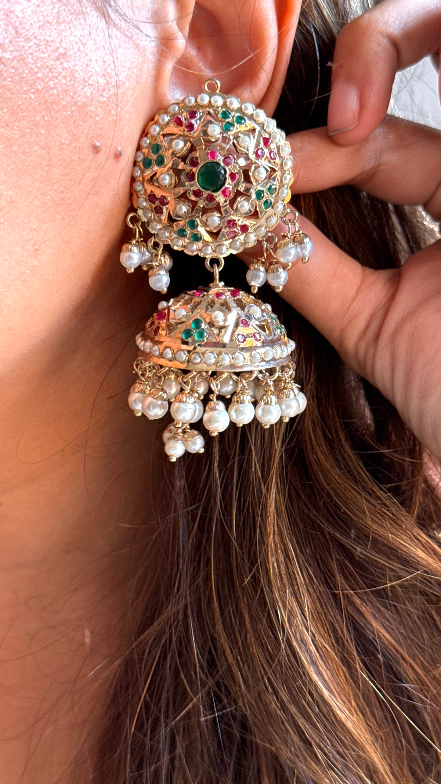 Emerald & ruby heritage jhumka